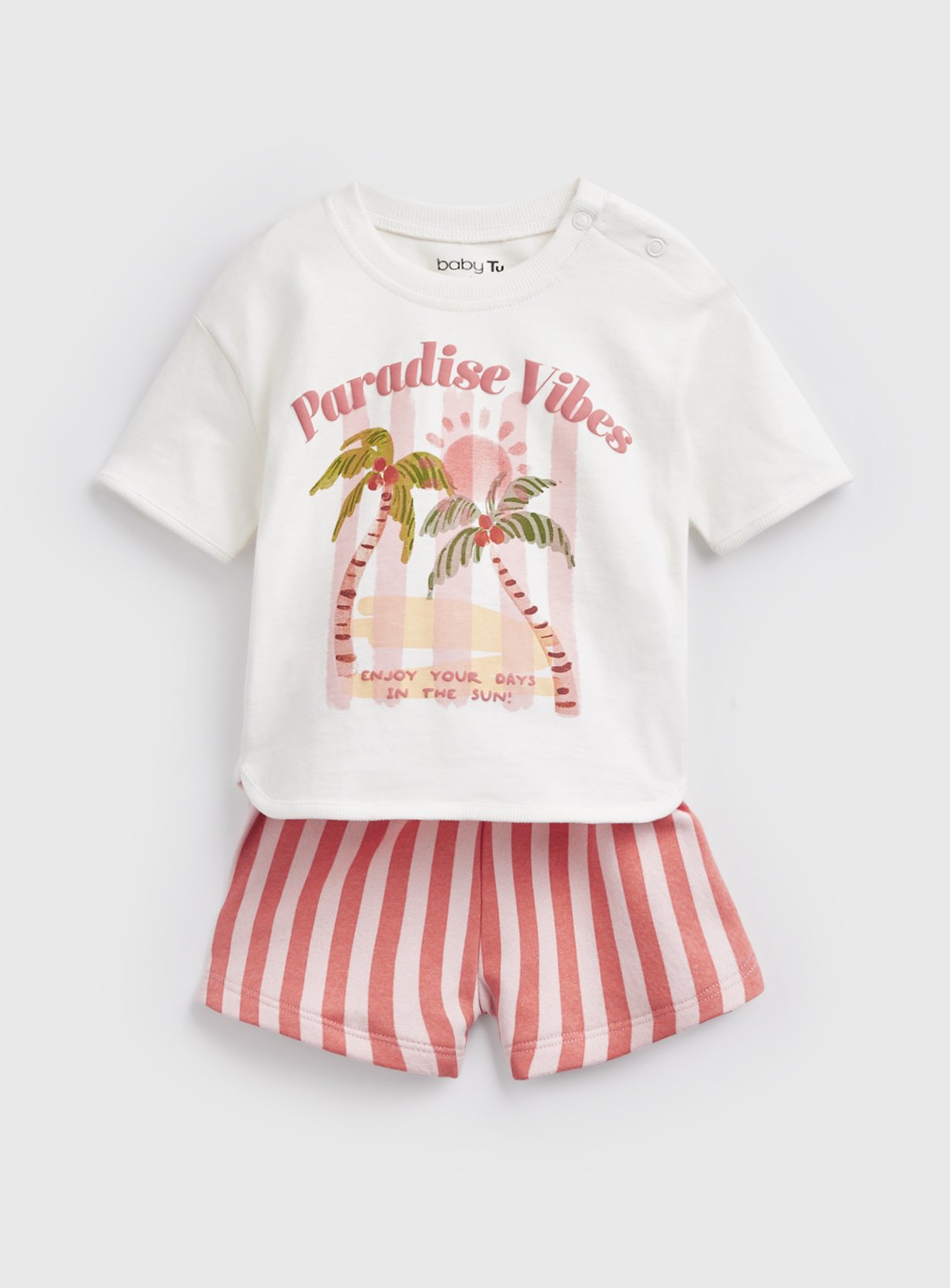 White Paradise Vibes Graphic T-Shirt & Shorts Set