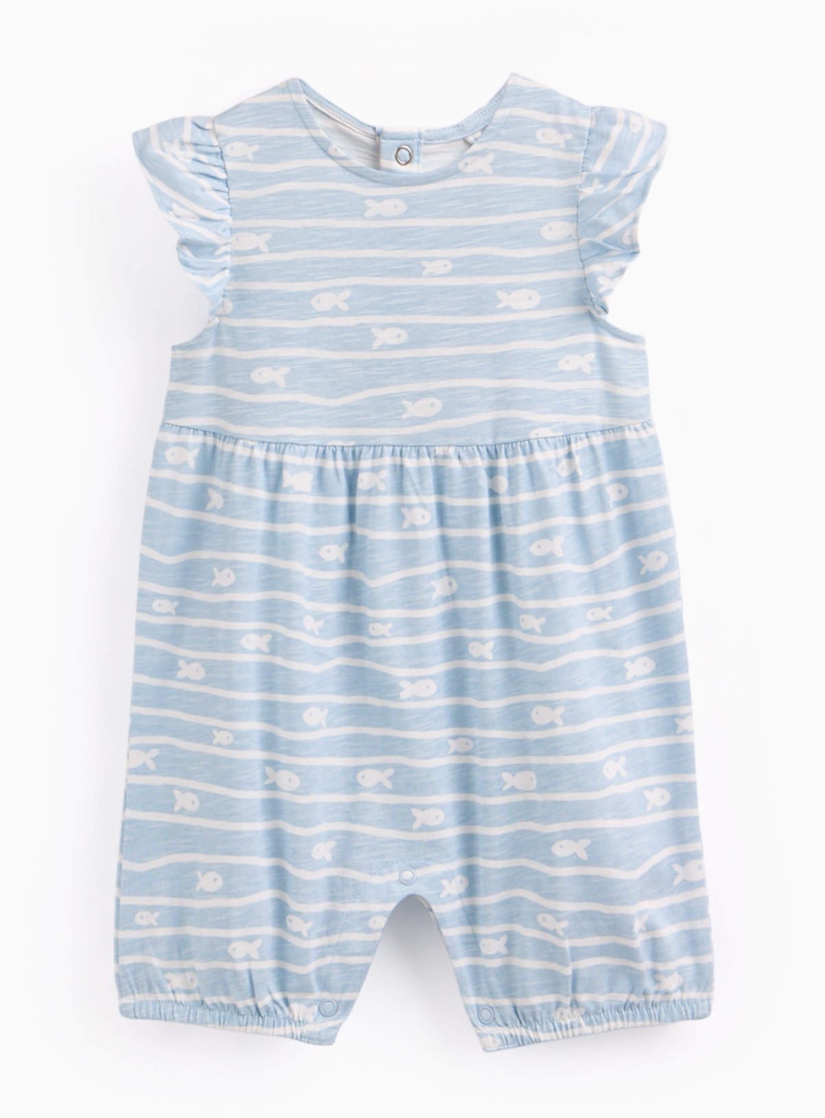 Blue Sardine Print Frill Sleeve Romper