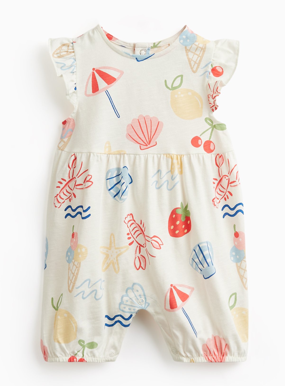 White Holiday Print Frill Sleeve Romper Up to 3 mths