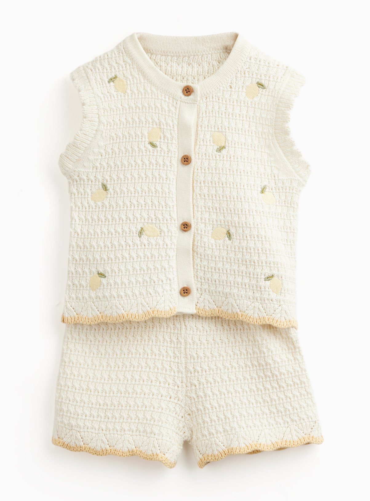 White Lemon Print Top & Shorts Set 