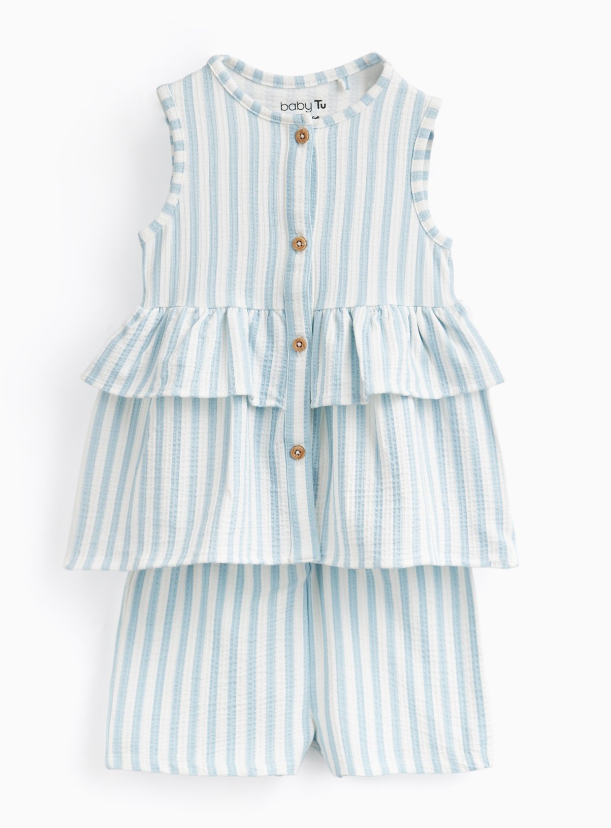 Blue Stripe Print Frill Detail Top & Shorts Set 6-9 months