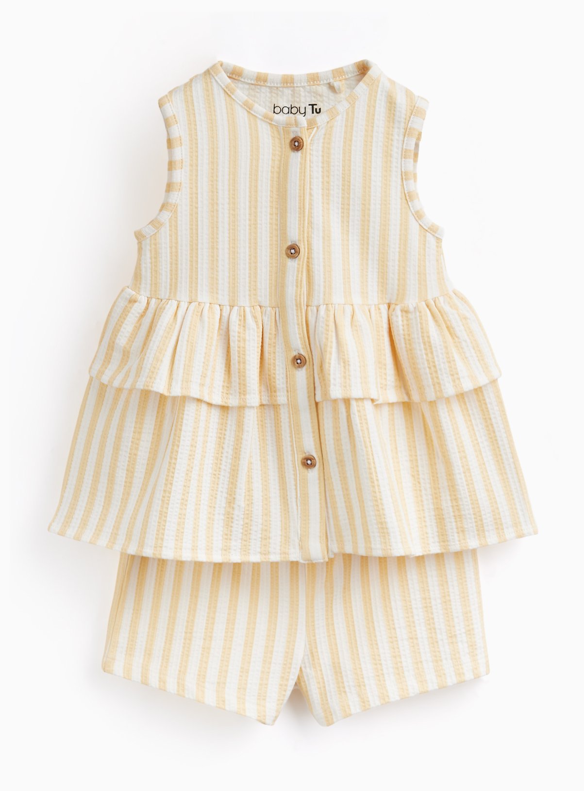 Yellow Stripe Print Top & Shorts Set 