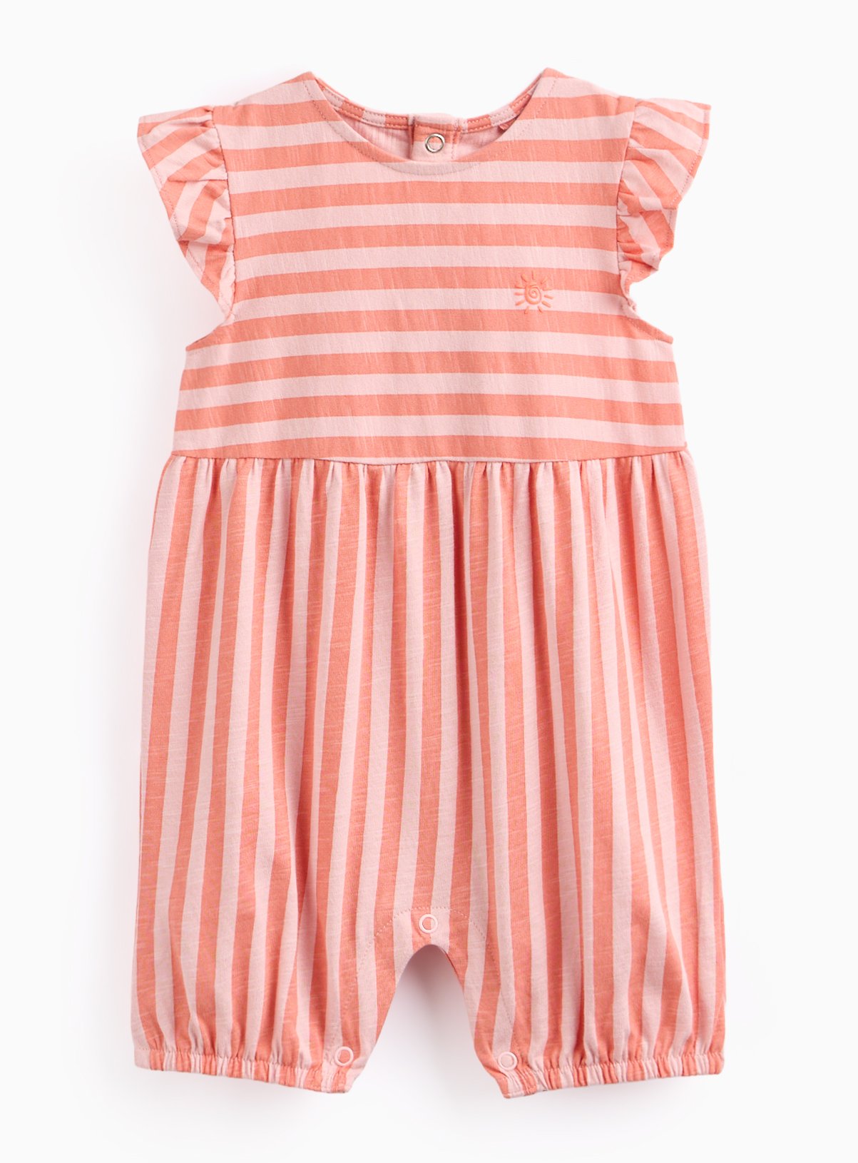 Pink Tonal Stripe Frill Sleeve Romper 9-12 months