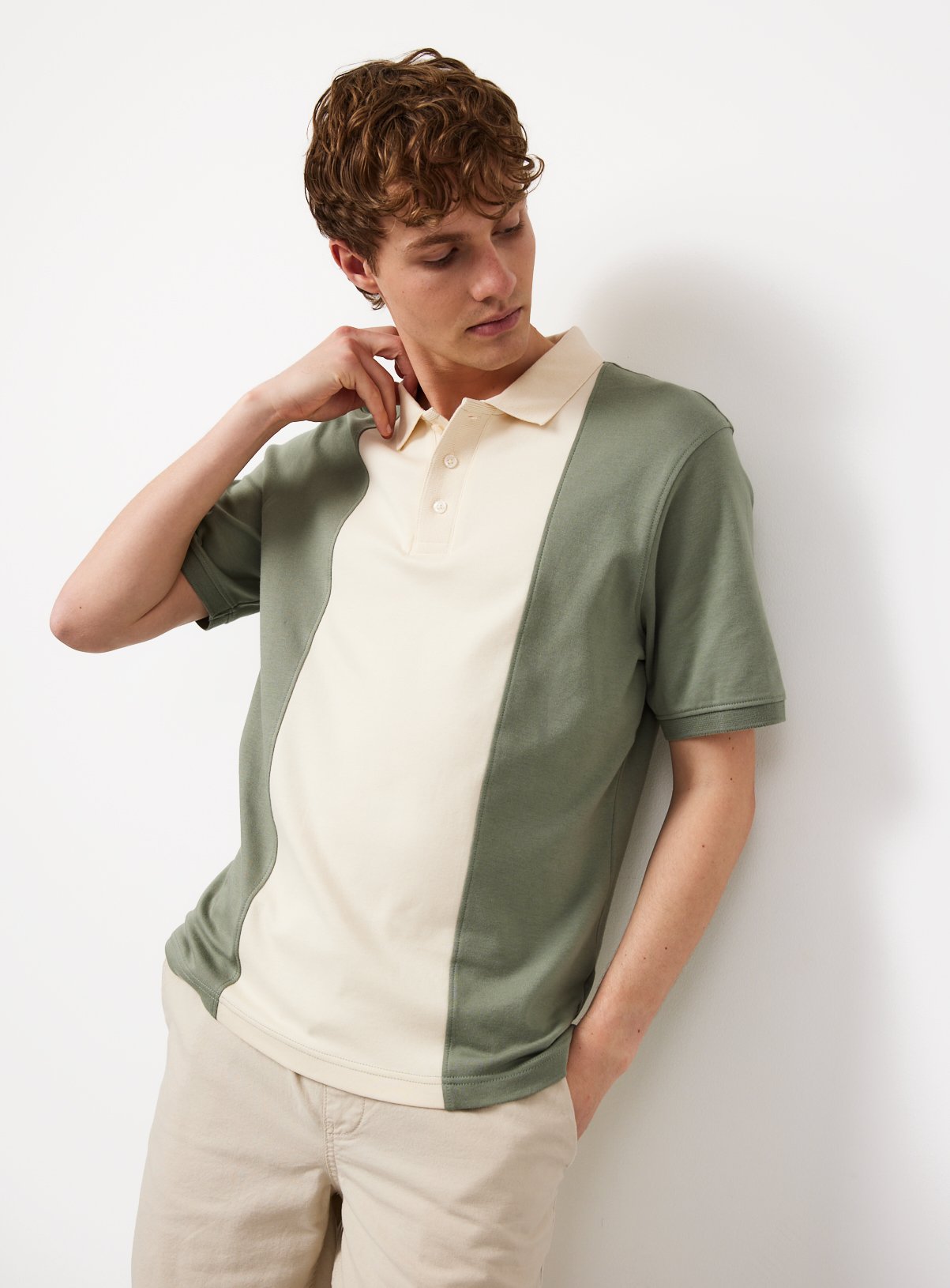 Green Vertical Panel Detail Polo Shirt L