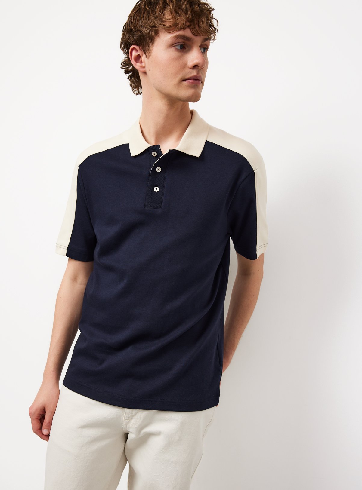 Navy Panel Detail Polo Shirt 