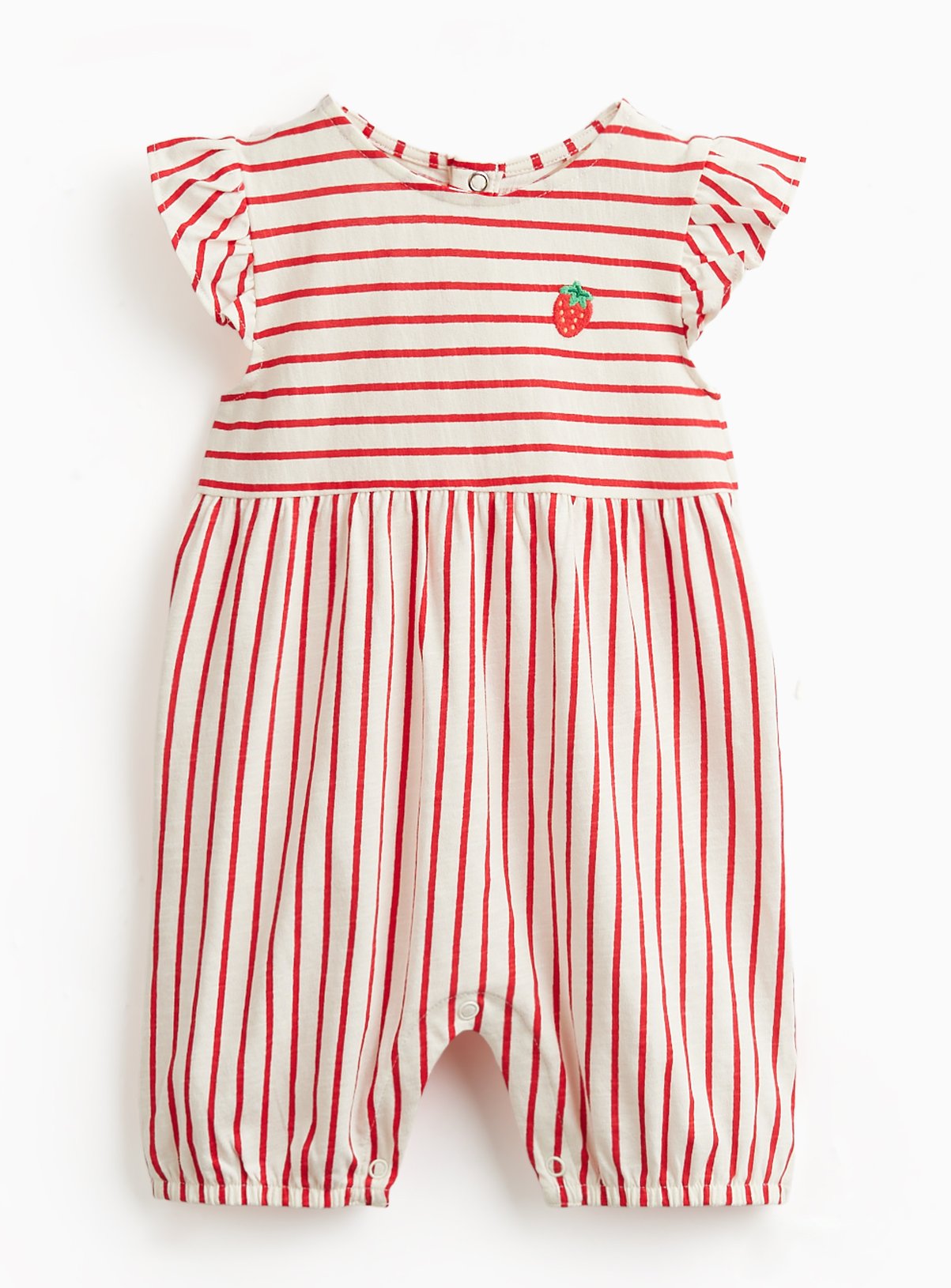 Red Stripe Frill Sleeve Romper 