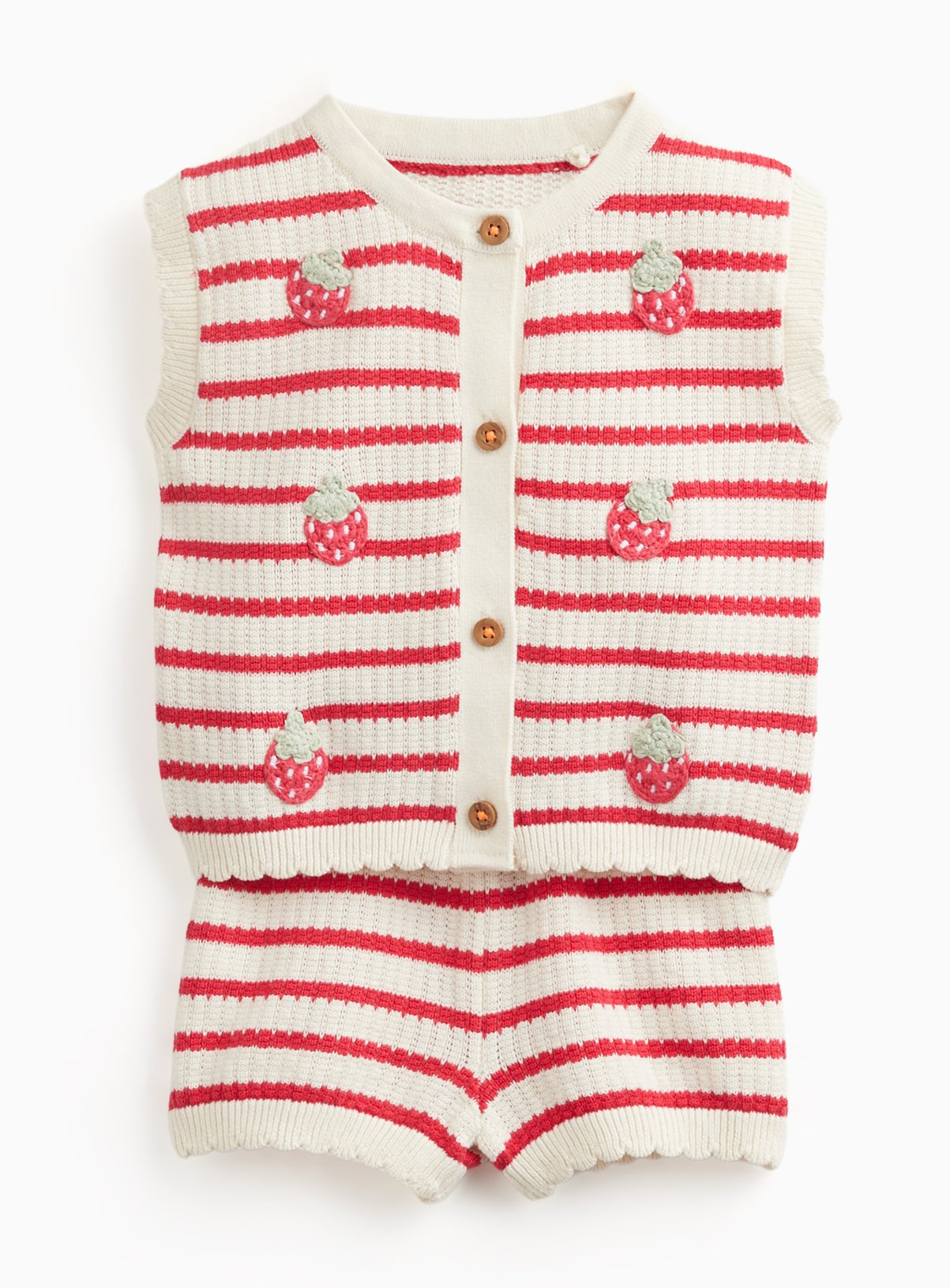 Red Stripe Strawberry Print Top & Shorts Set 