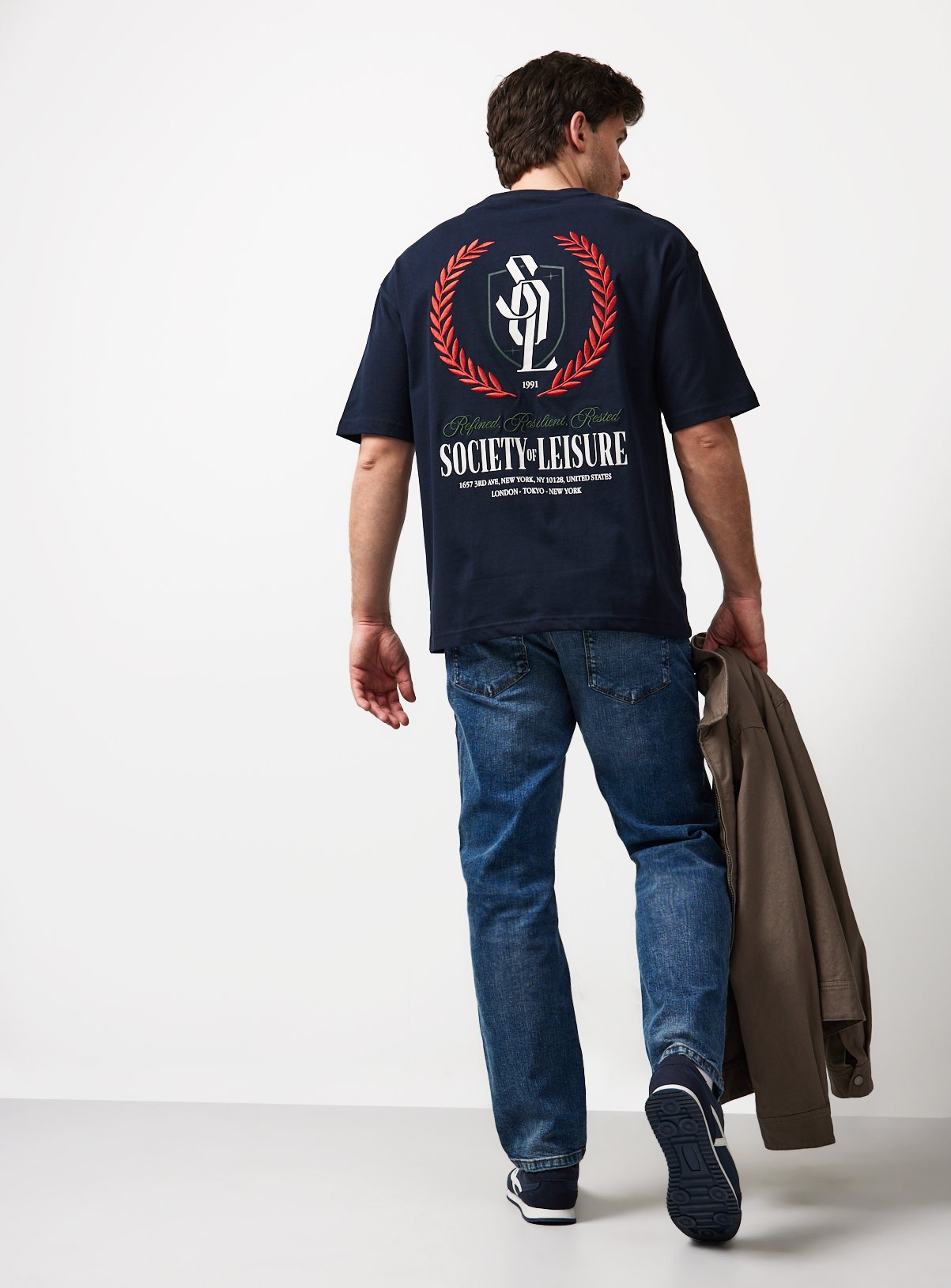 Navy Society of Leisure Graphic Print Relaxed Tee S