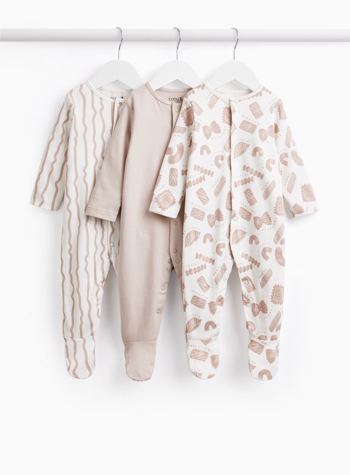Pasta & Stripe Print Sleepsuits 3 Pack 9-12 months