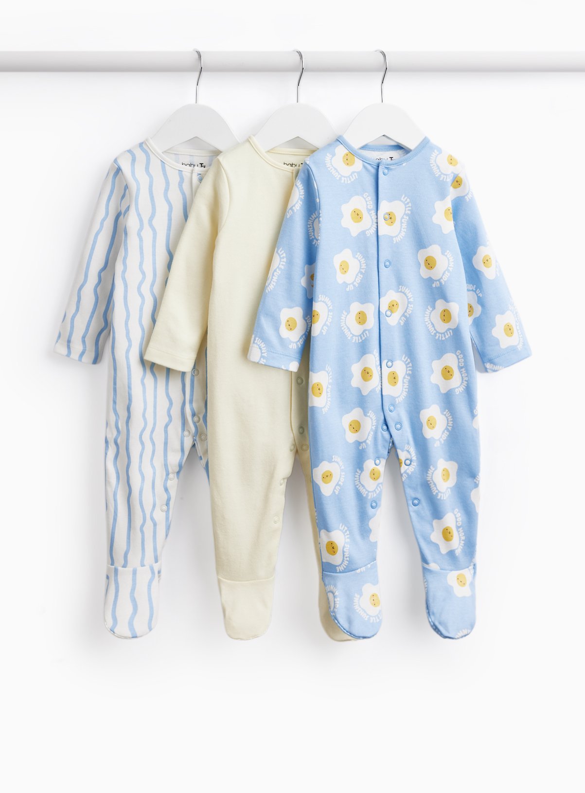 Egg & Stripe Print Sleepsuits 3 Pack Up to 3 mths