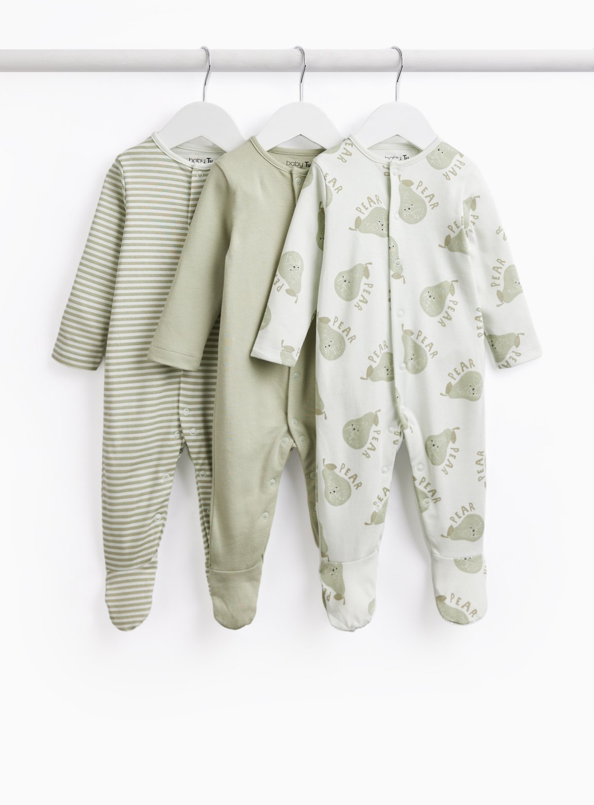 Pear & Stripe Print Sleepsuits 3 Pack 6-9 months