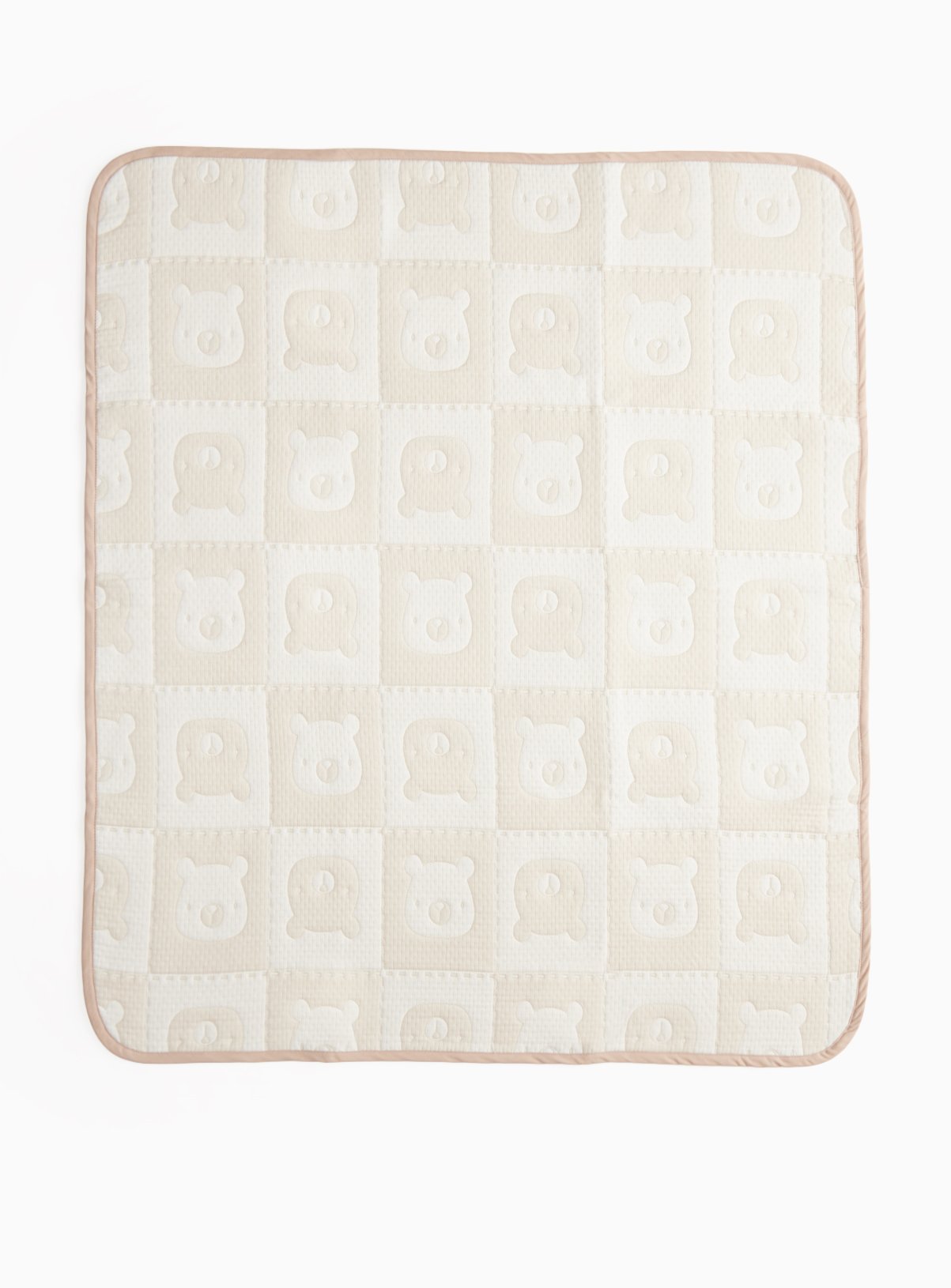 Beige Bear Checkerboard Print Blanket One Size