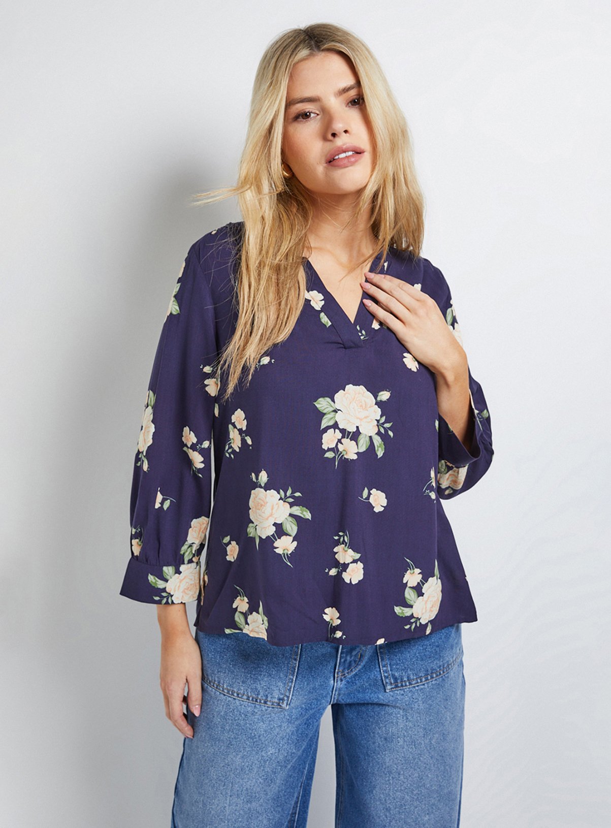 DOROTHY PERKINS Navy Floral Printed Overhead Shirt 8