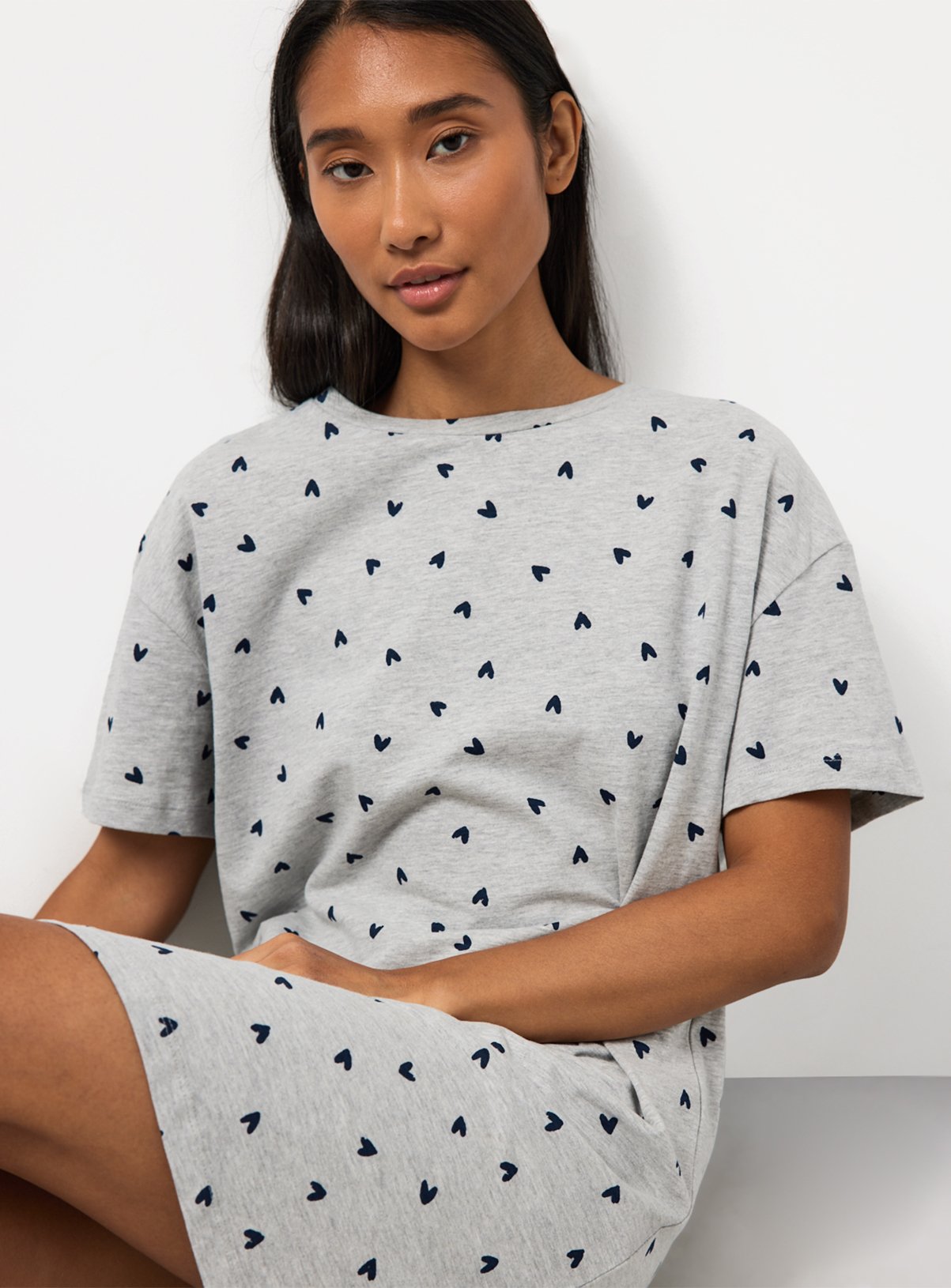 Grey Heart Print Sleep Tee 