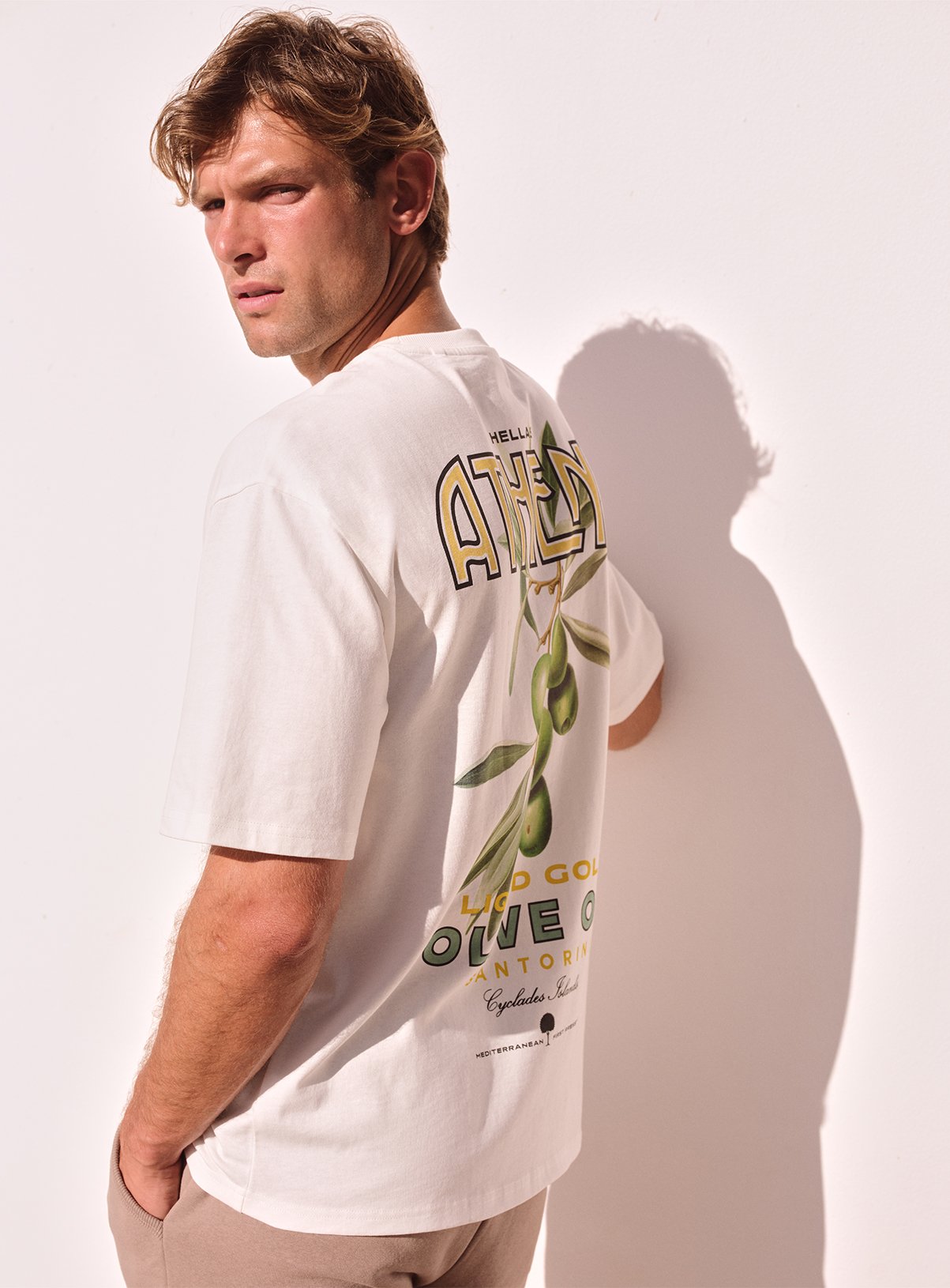Cream Olive Oil Graphic Relaxed Fit T-Shirt 