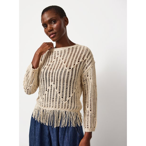 Buy Stone Fringe Hem Knitted Jumper L | Jumpers | Argos