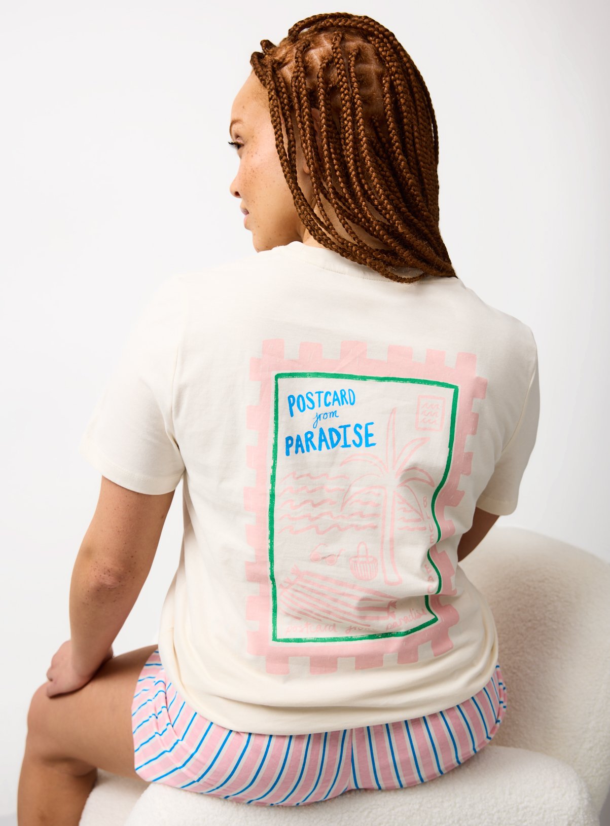 Cream 'Postcard From Paradise' Graphic Shortie Pyjamas XS