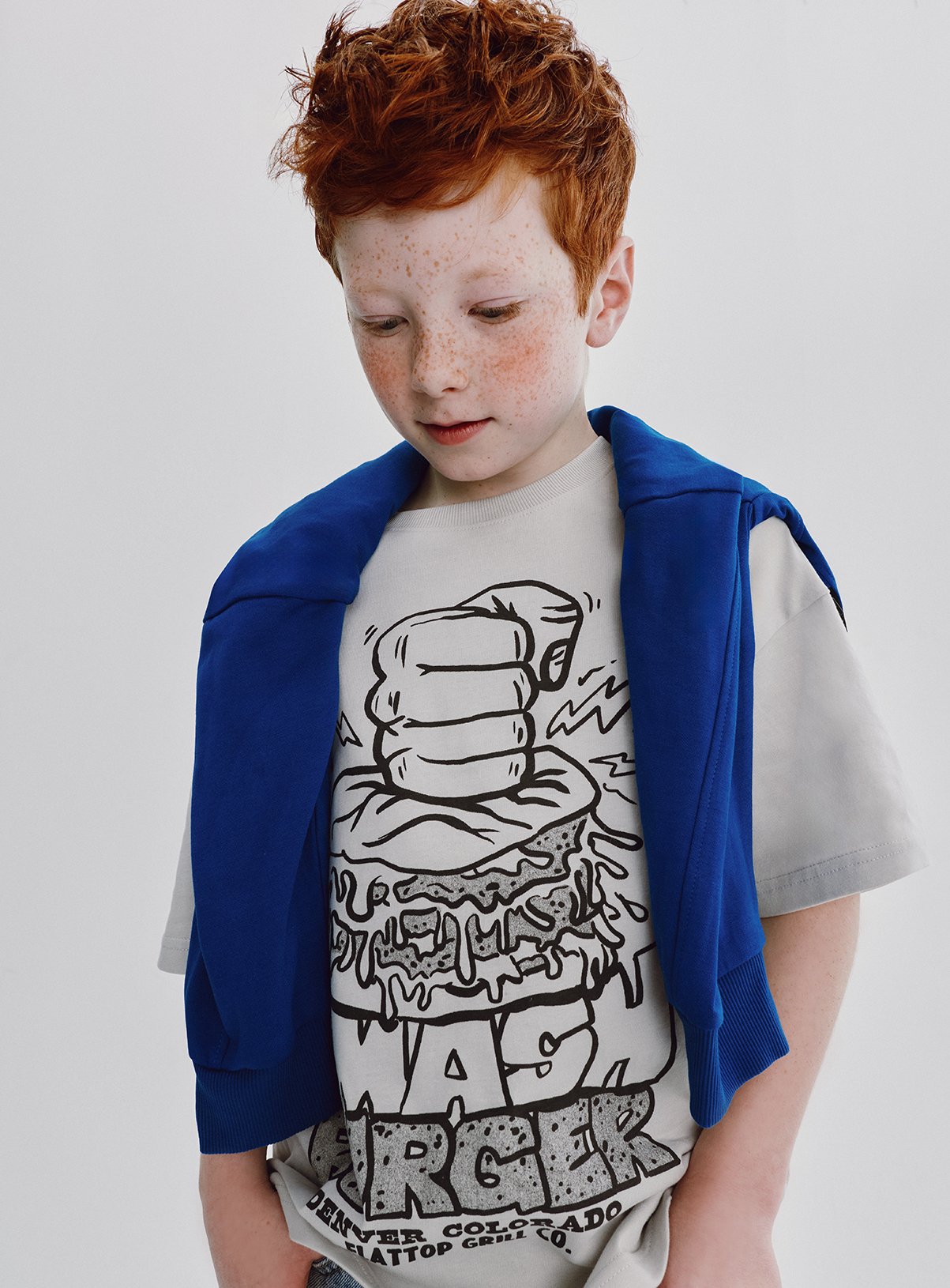 Grey Sun Bleached Smash Burger Graphic T Shirt 7 years