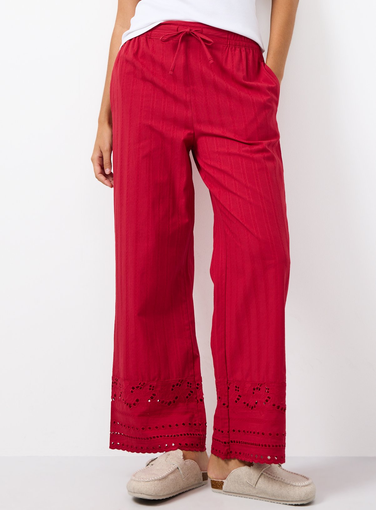 Red Broderie Trim Co-ord Pyjama Bottoms