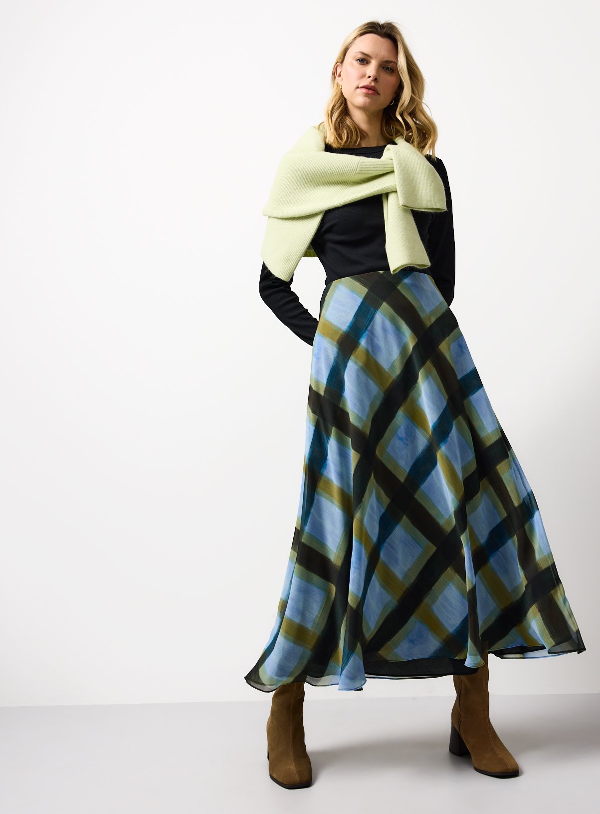 Blue Patterned Midaxi Full Skirt 20