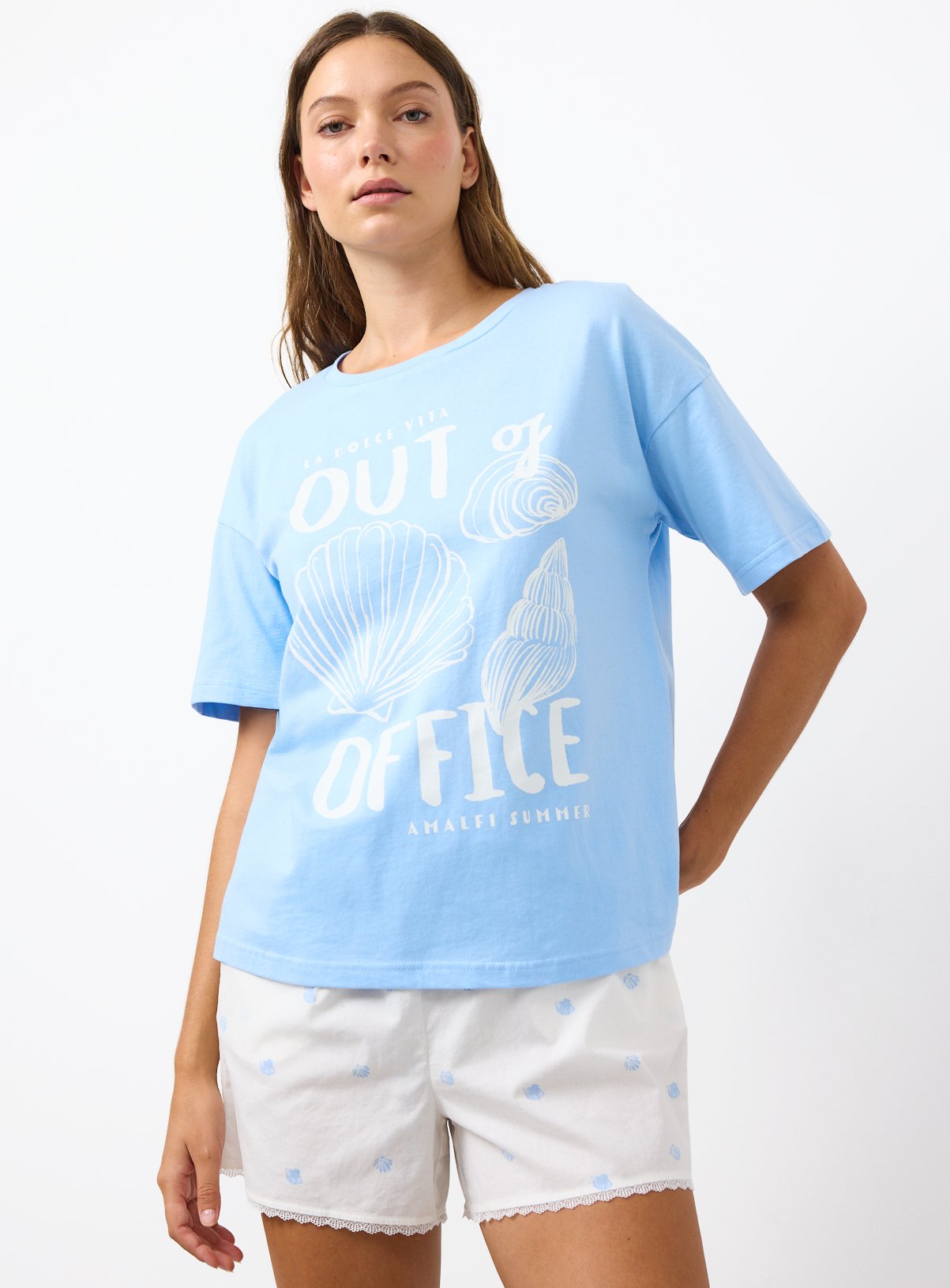 Blue Out of Office Print Shortie Pyjama Set 
