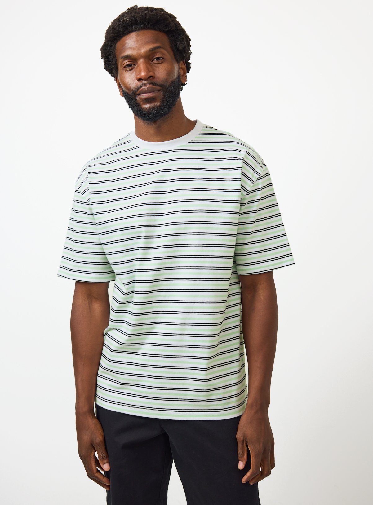 White Stripe Print Relaxed Fit T-Shirt M