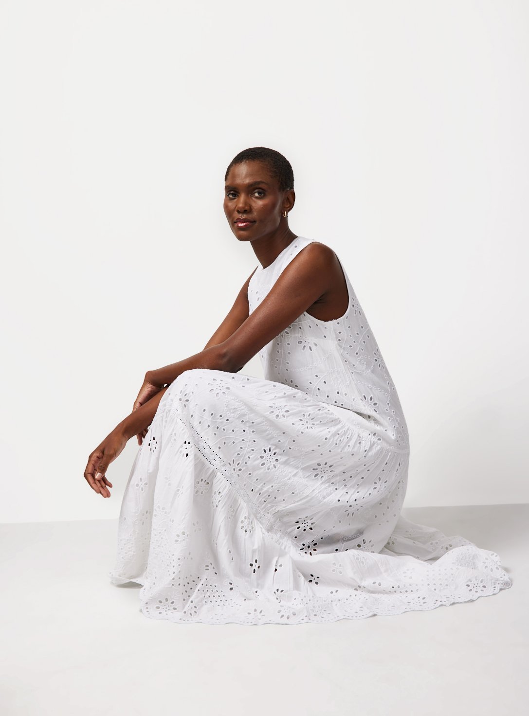 Broderie Detail Sleeveless Smock Dress