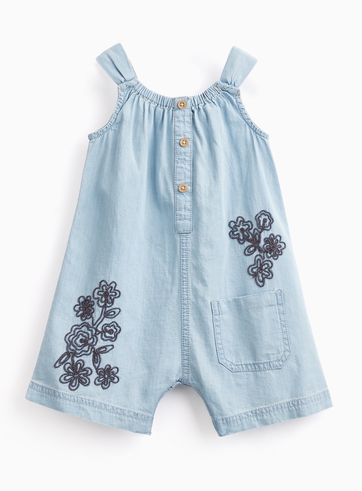 Blue Denim Floral Embroidered Sleeveless Romper 9-12 months