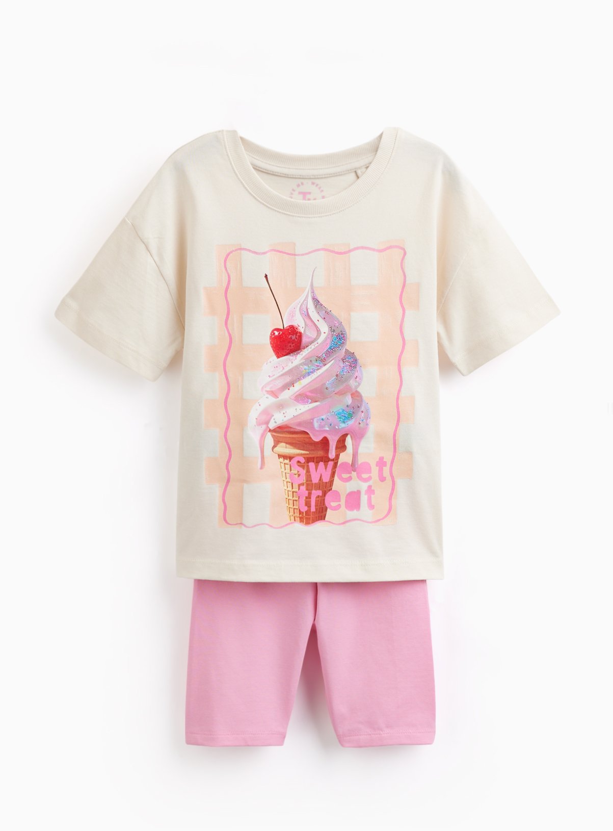 White Ice Cream Graphic T-Shirt & Cycle Shorts Set 