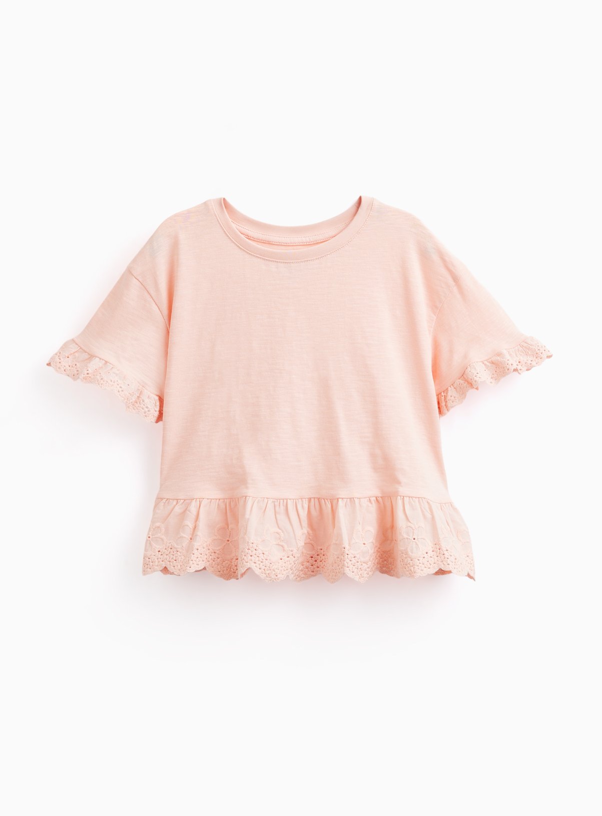 Broderie Frill Detail Peplum Hem T-Shirt