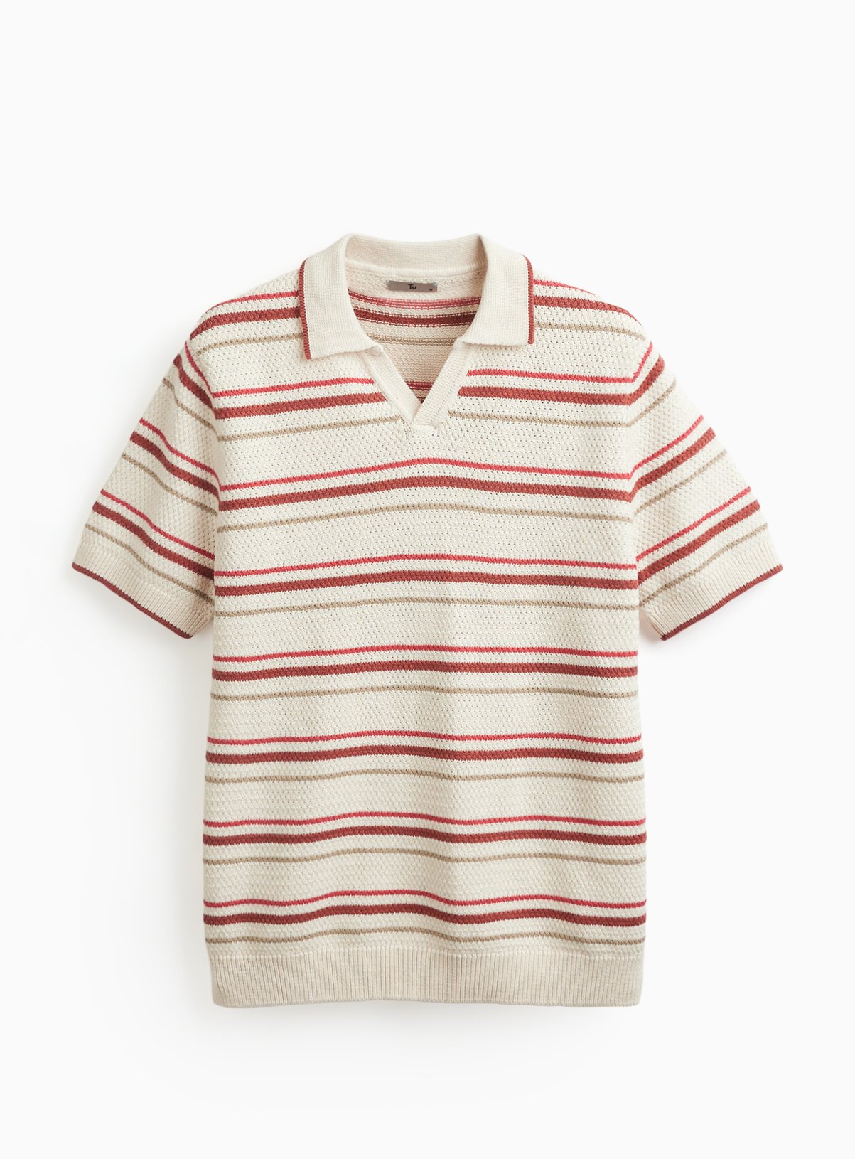 Red Tonal Stripe Trophy Neck Knitted Polo XXXXL