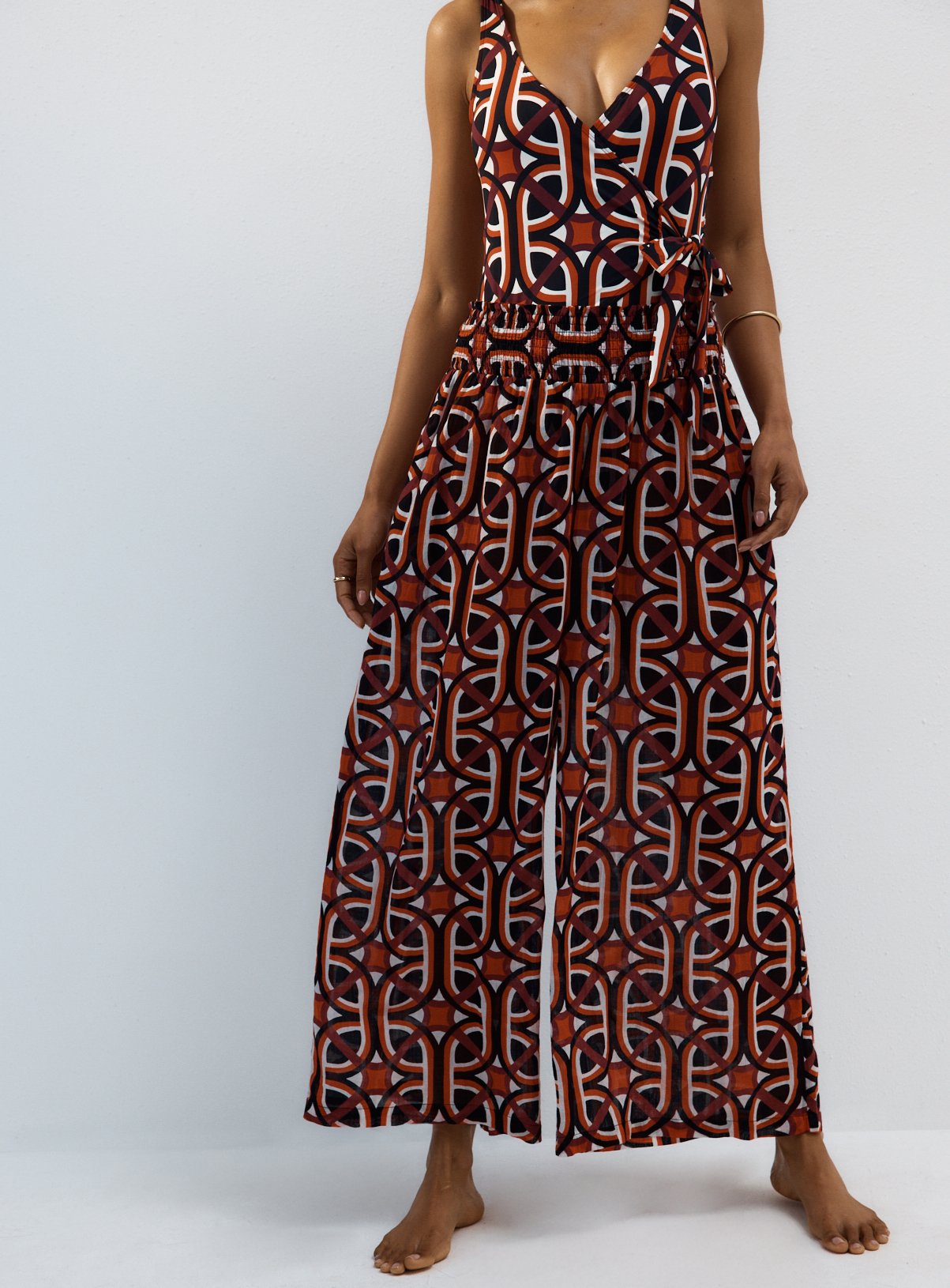Red Chain Geo Print Cover-Up Trousers 