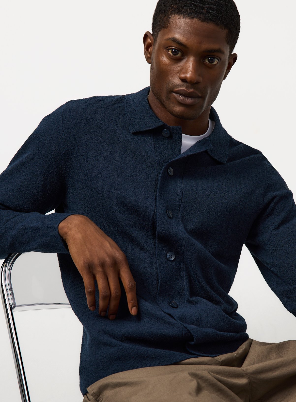 Navy Boucle Button Through Cardigan S
