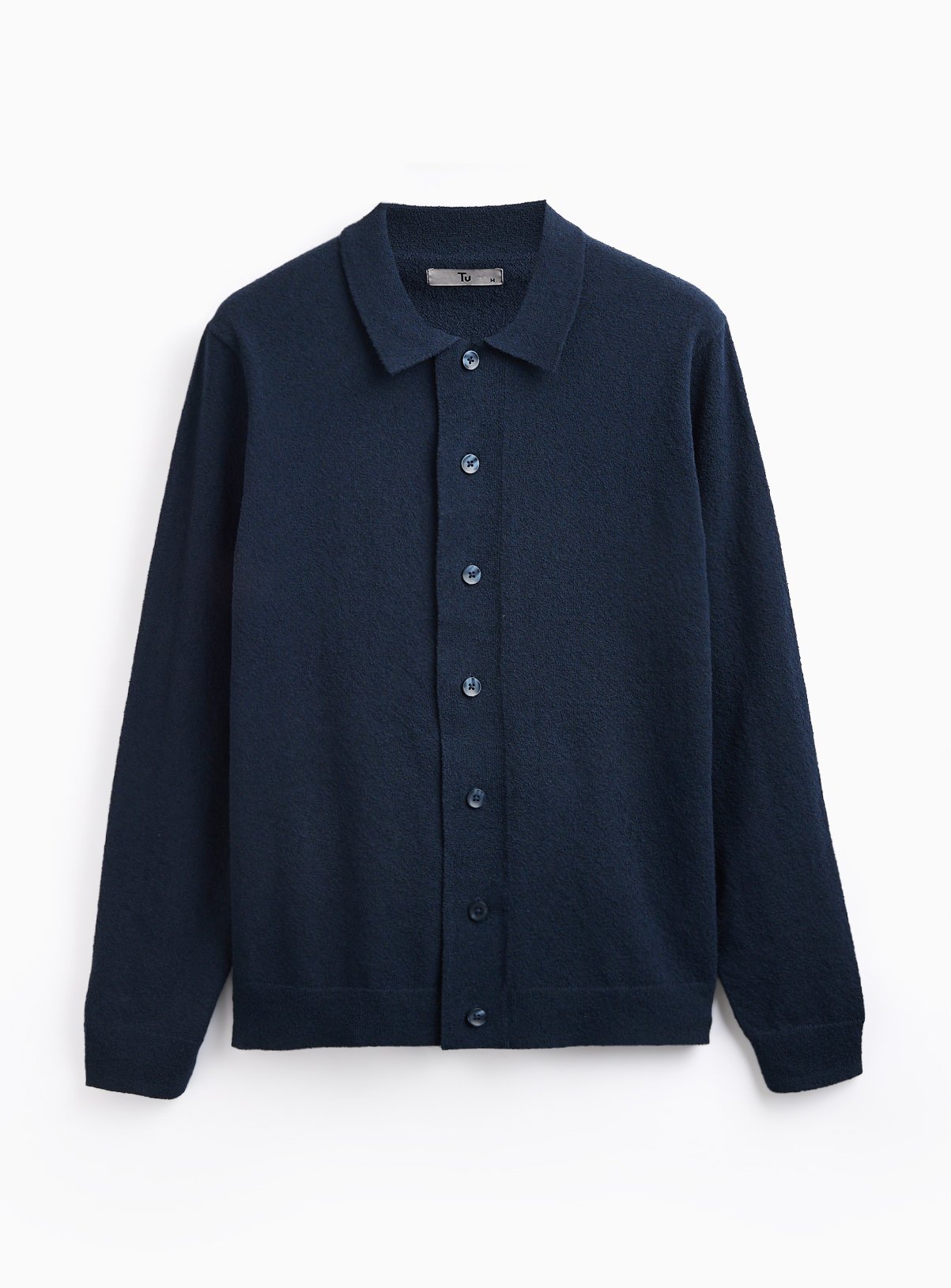 Navy Boucle Button Through Cardigan