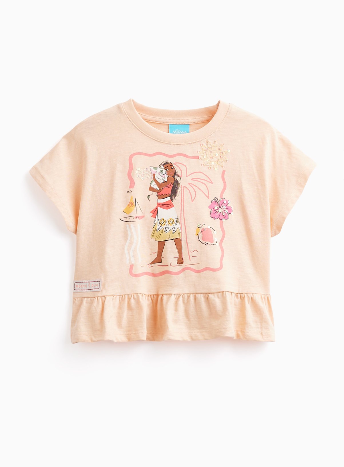 Orange Disney Moana Graphic Peplum Hem T-Shirt 