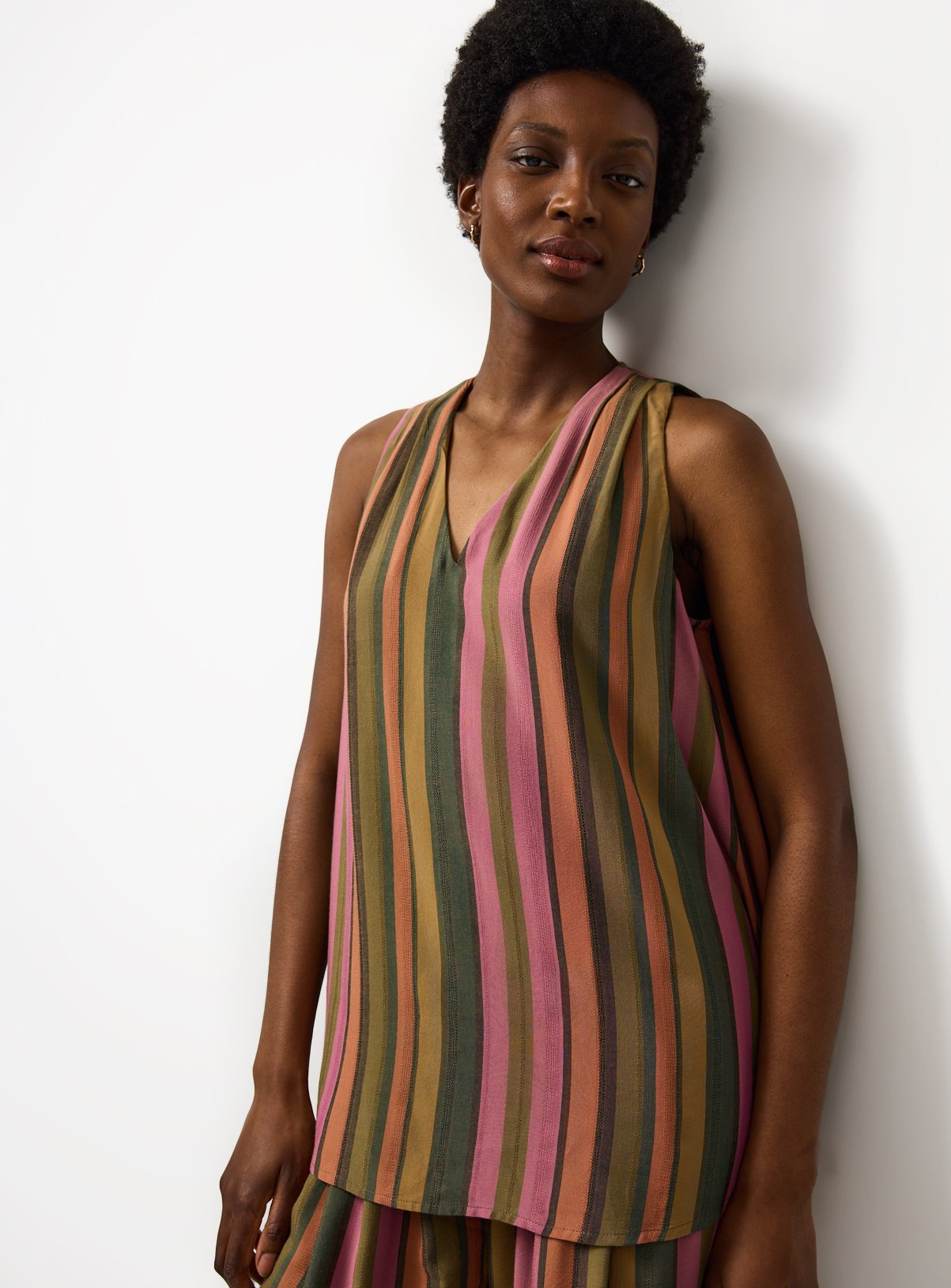 Orange & Green Stripe Volume Sleeveless Cami Top 