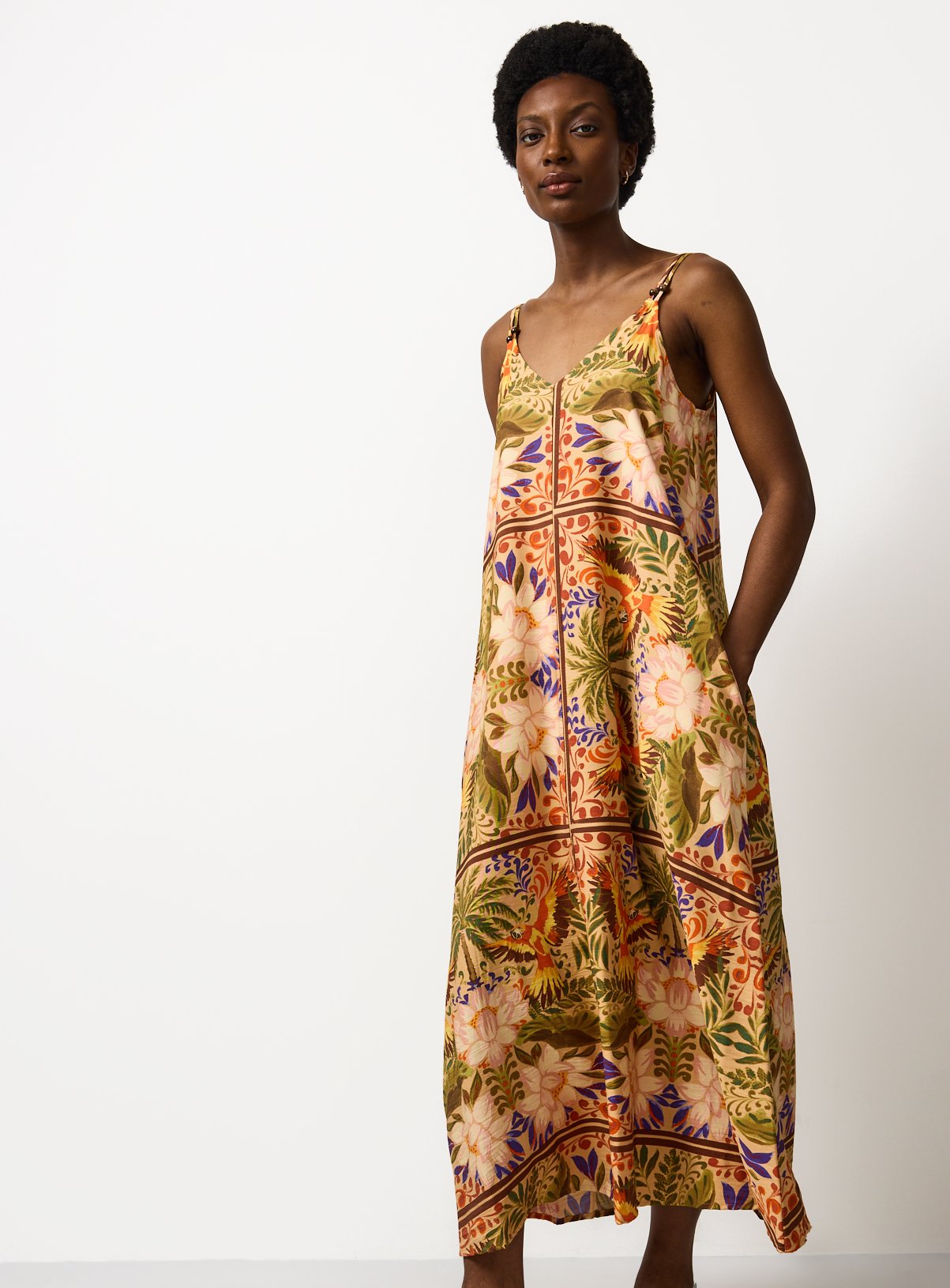 Parrot Palm Print Trapeze Cami Dress 22