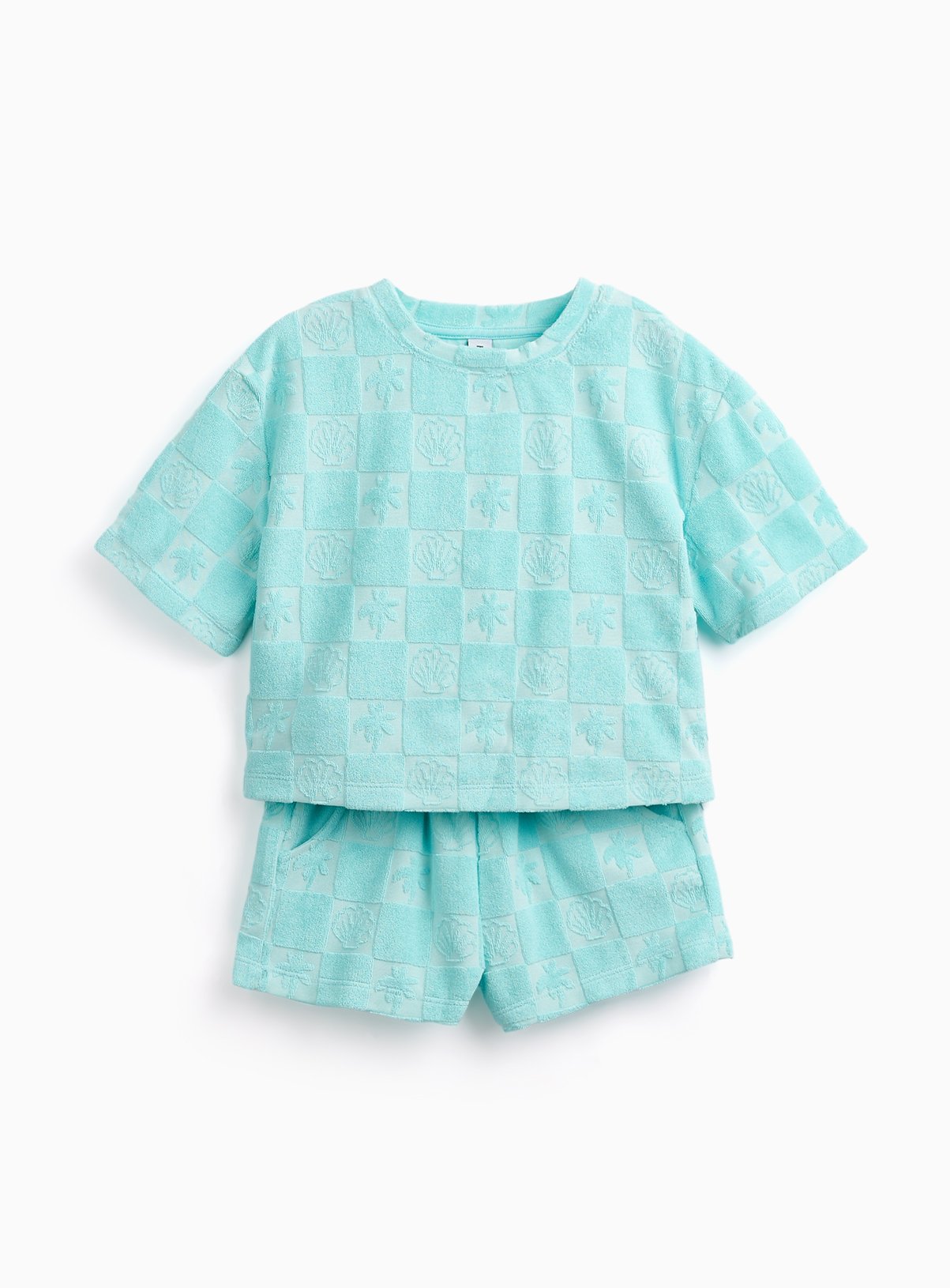 Checkerboard Print T-Shirt & Shorts Towelling Set 