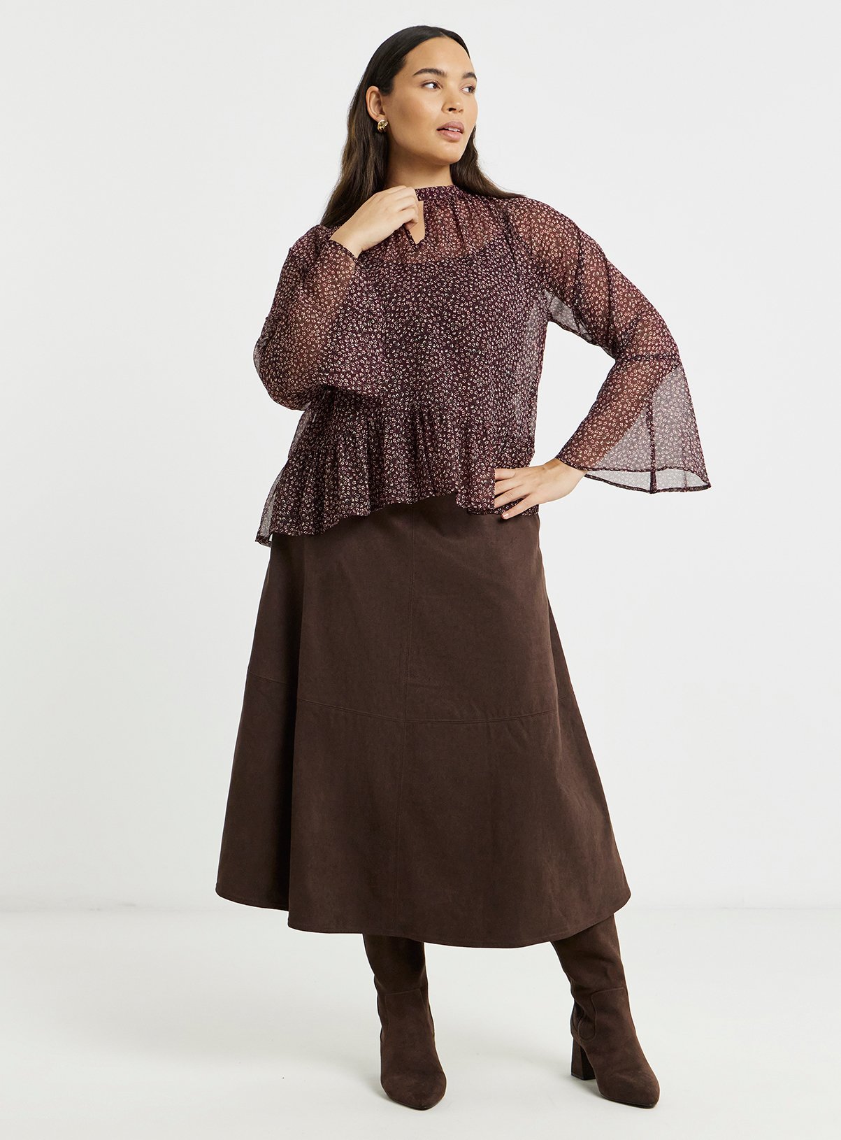 SIMPLY BE High Neck Fluted Sleeve Bow Back Blouse