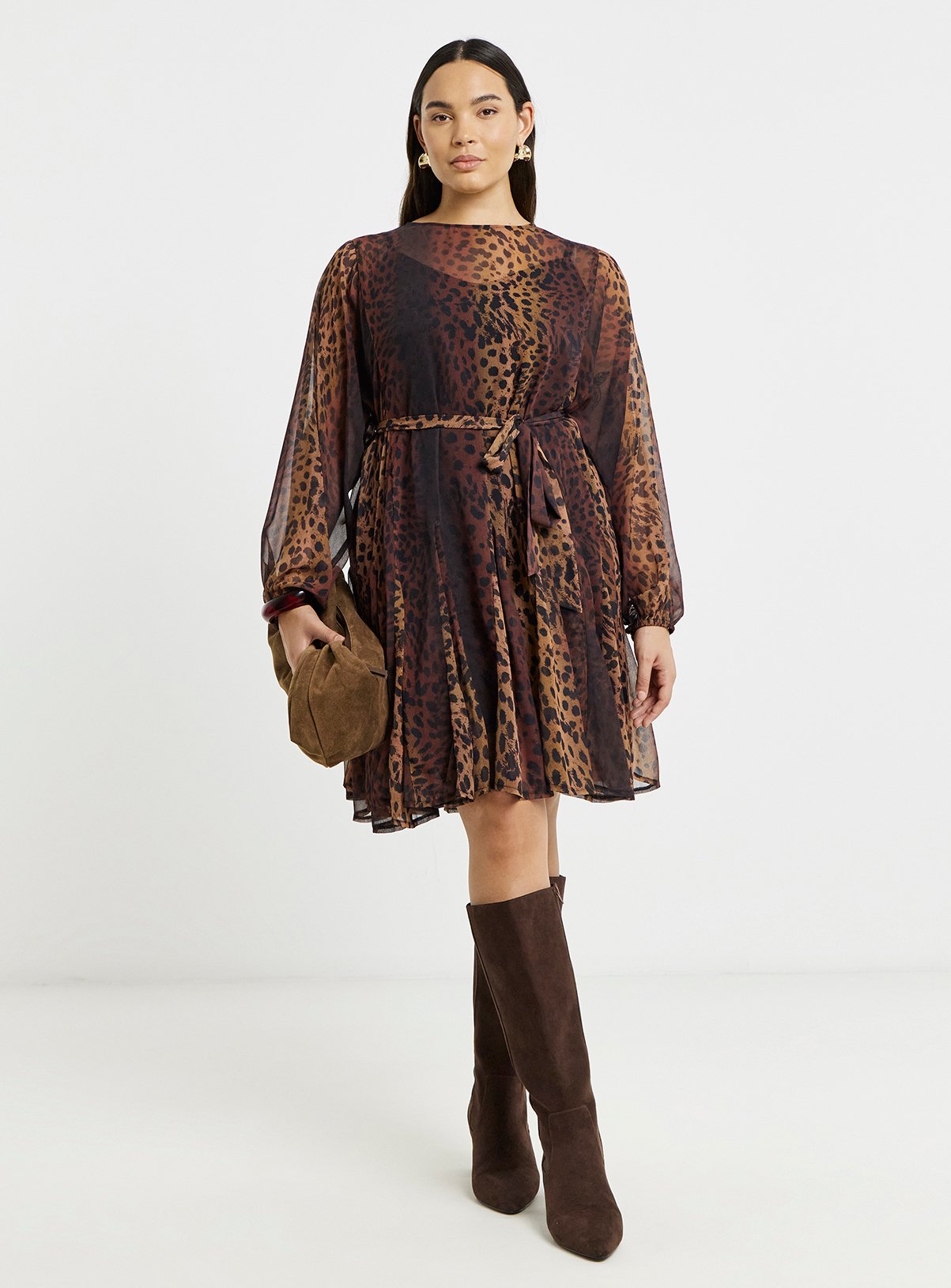 SIMPLY BE Leopard Print Skater Dress With Godets 