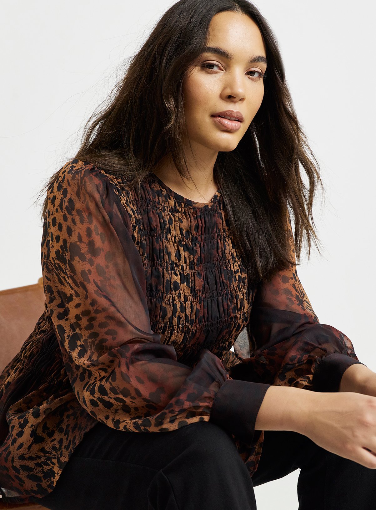 SIMPLY BE Puff Sleeve Leopard Print Shirred Top 22