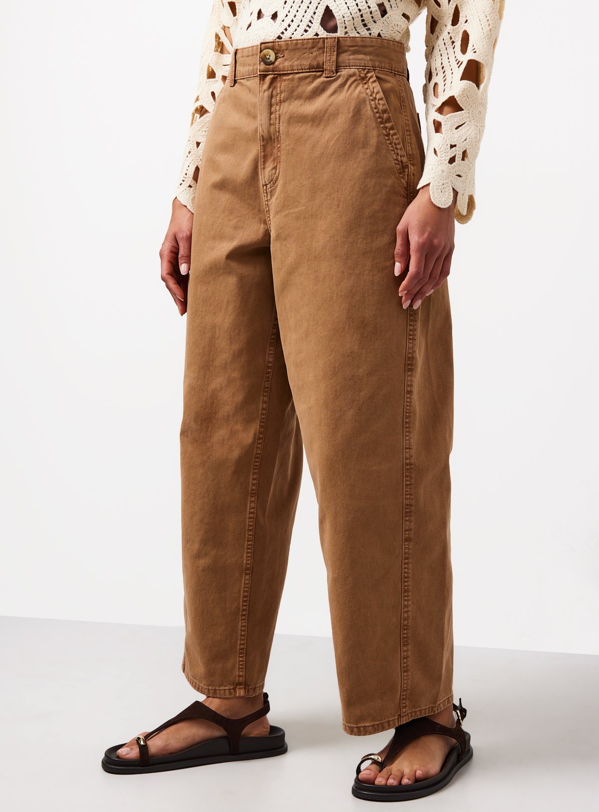 Tan Twisted Seam Barrel Leg Jeans 22