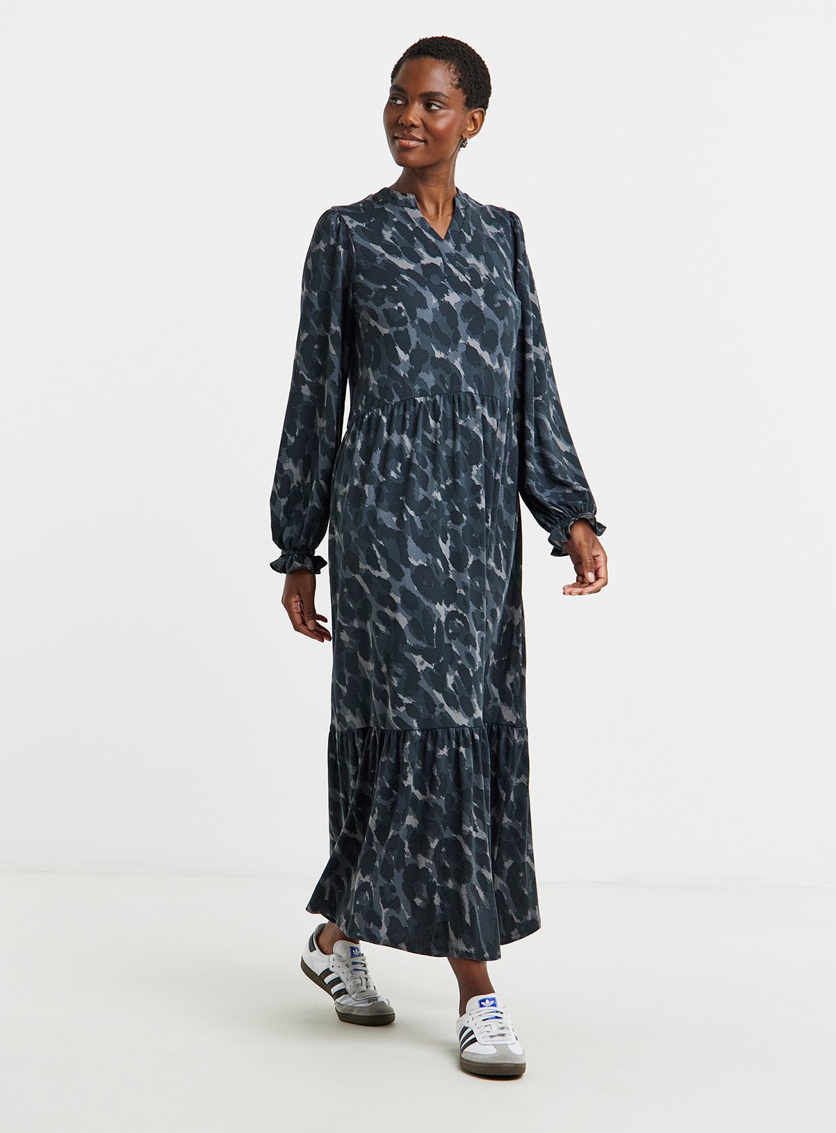 JD WILLIAMS Soft Touch Long Sleeve Notch Neck Leopard Print Dress 18