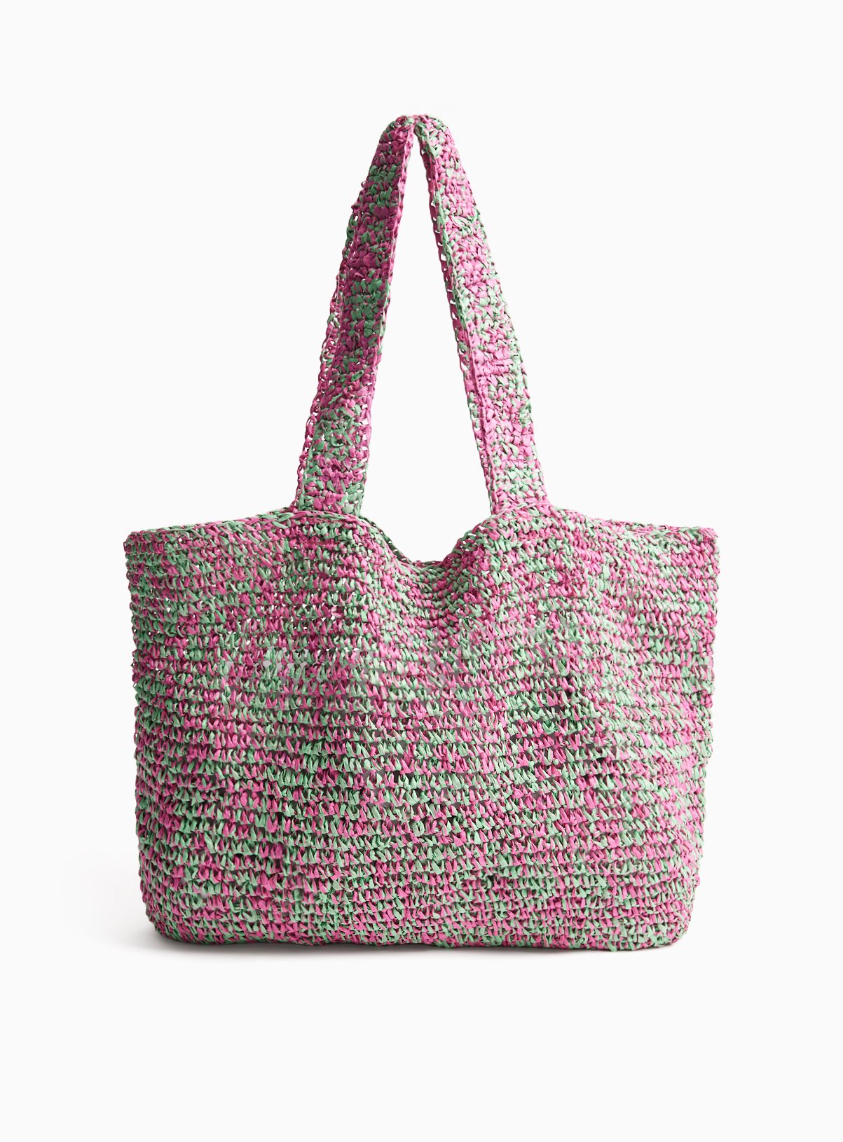 Pink & Green Twist Straw Shopper Bag One Size