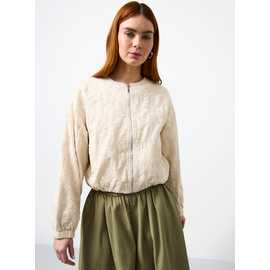 Cream Floral Embroidered Bomber Jacket