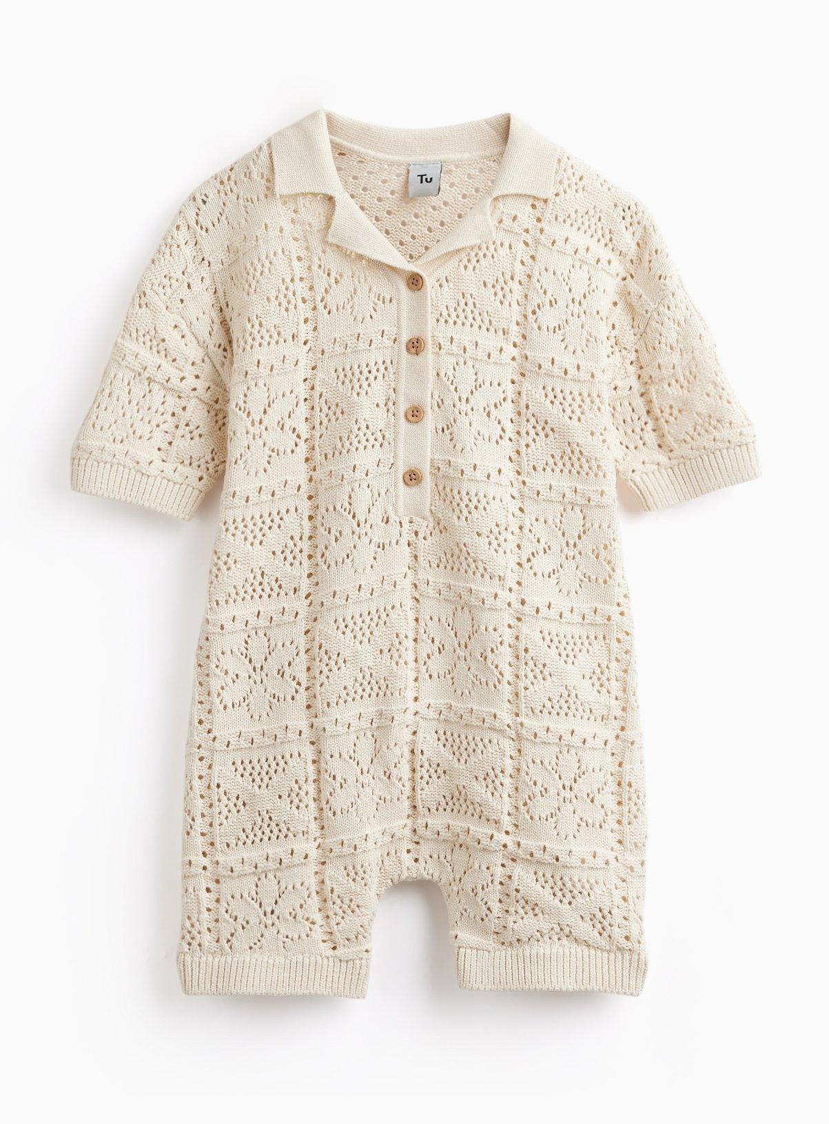 Cream Collared Knitted Playsuit 