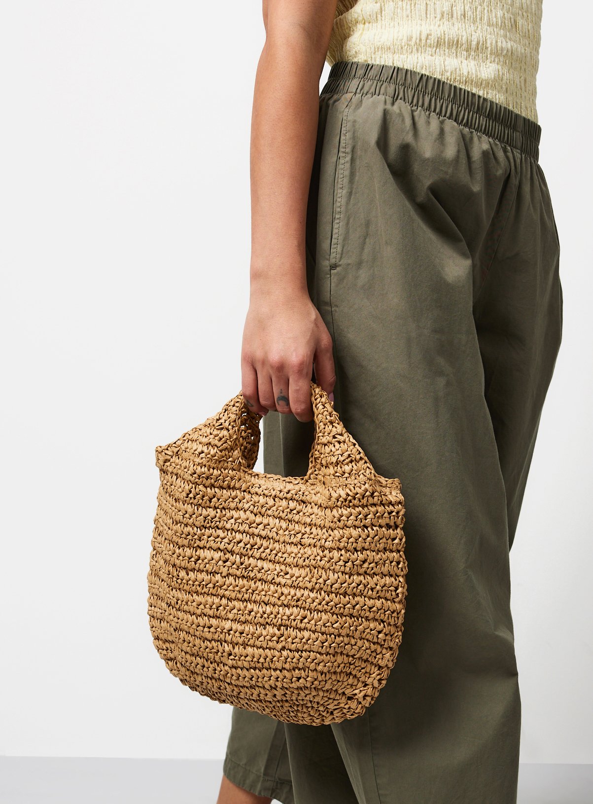 Neutral Straw Handheld Shopper Bag One Size
