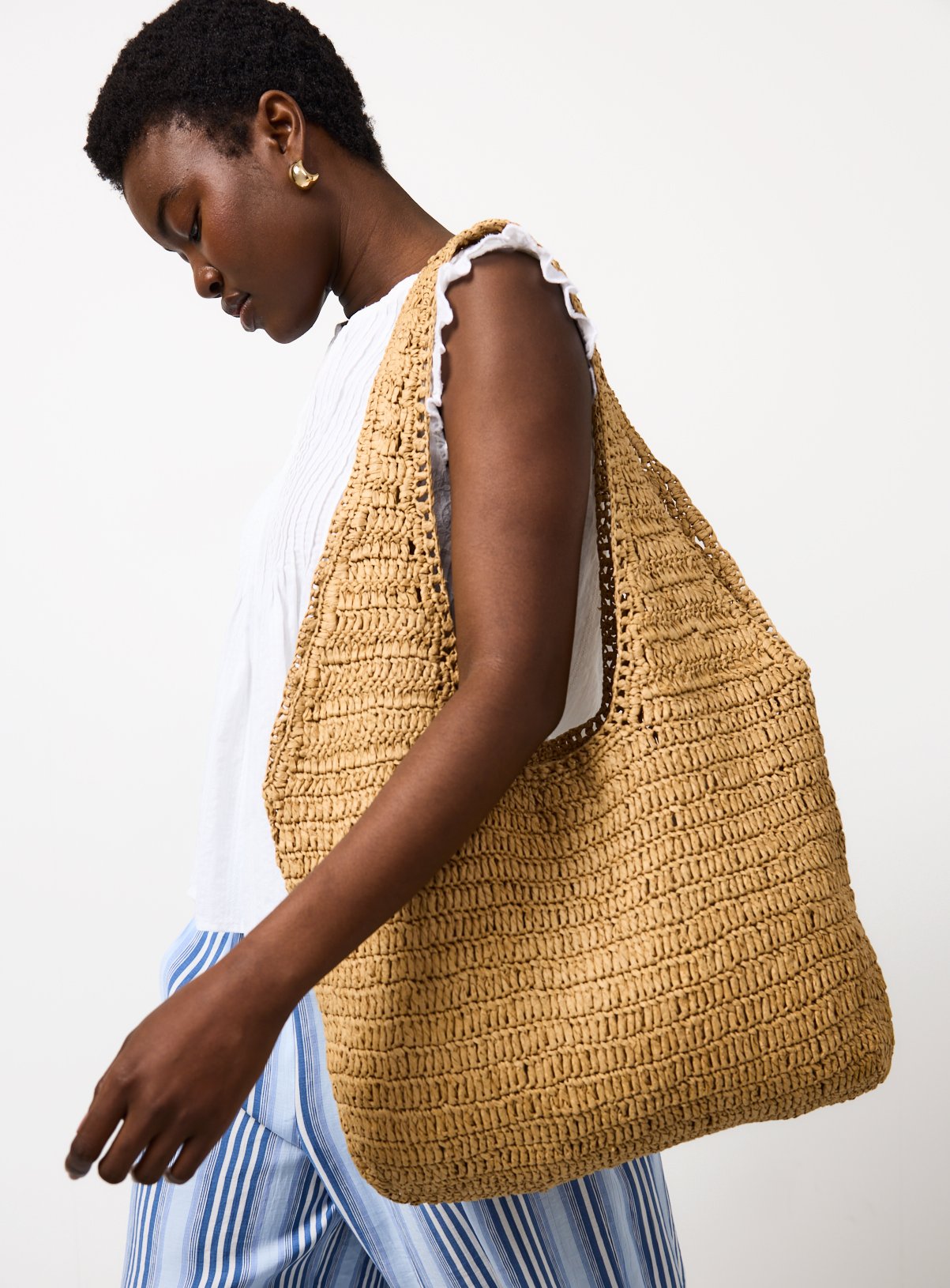 Neutral Straw Slouch Shoulder Bag One Size