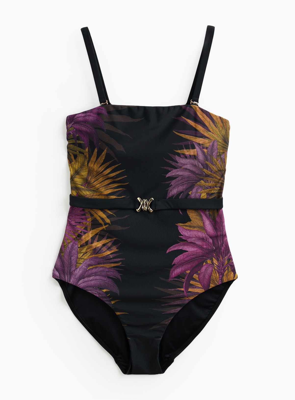 Purple Floral Print Bandeau Swimsuit 