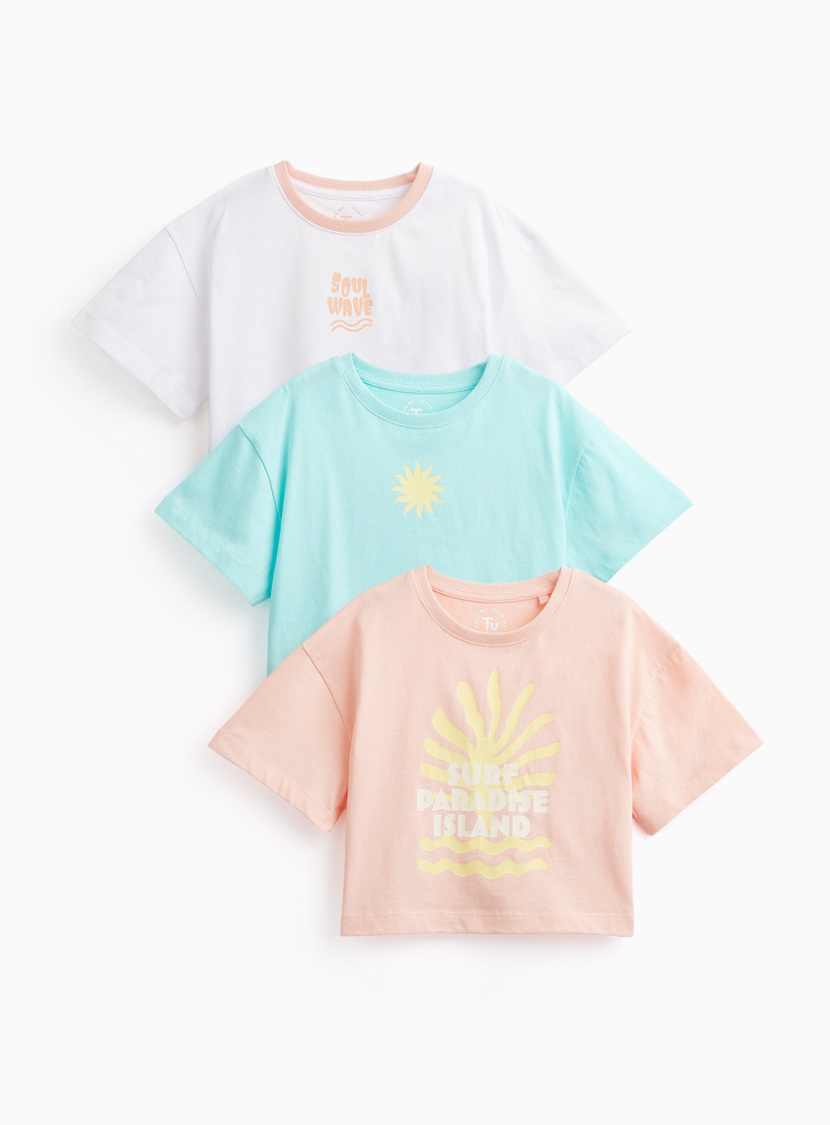 Beach Print Boxy Fit T-Shirts 3 Pack 9 years